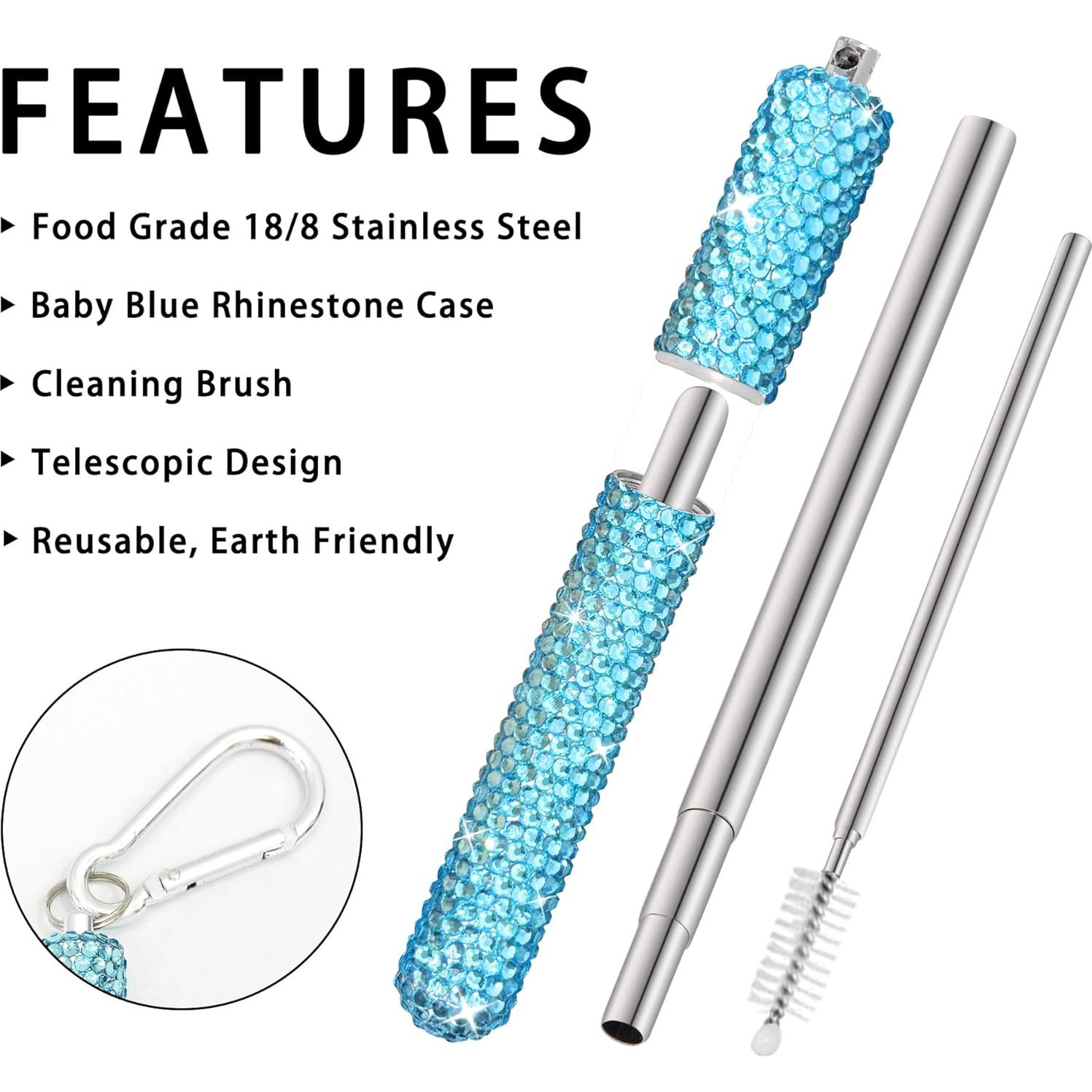 Popote Plegable de Acero Inoxidable KLDZOOF con Estuche Azul Bebé