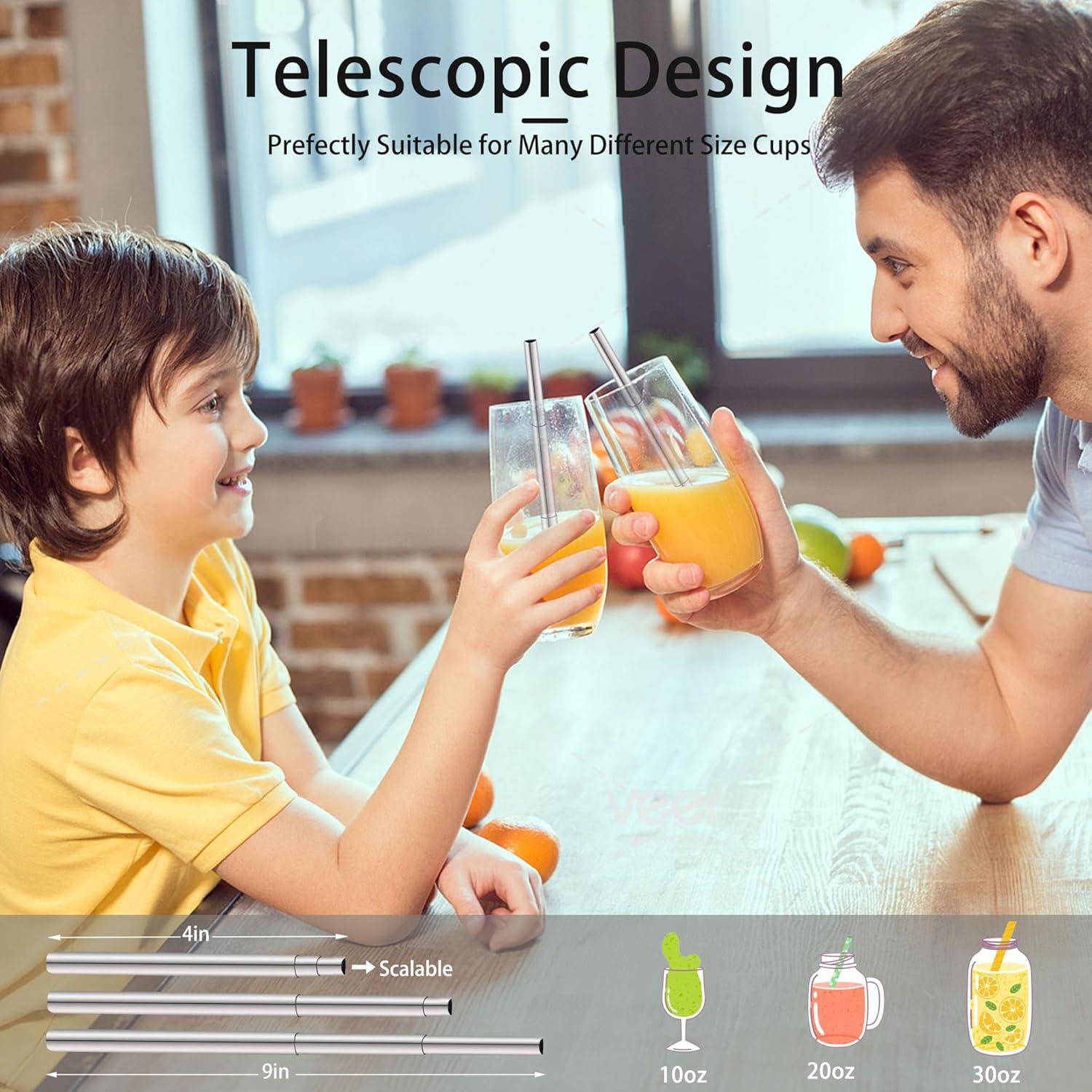 Popote Plegable de Acero Inoxidable KLDZOOF con Estuche Azul Bebé