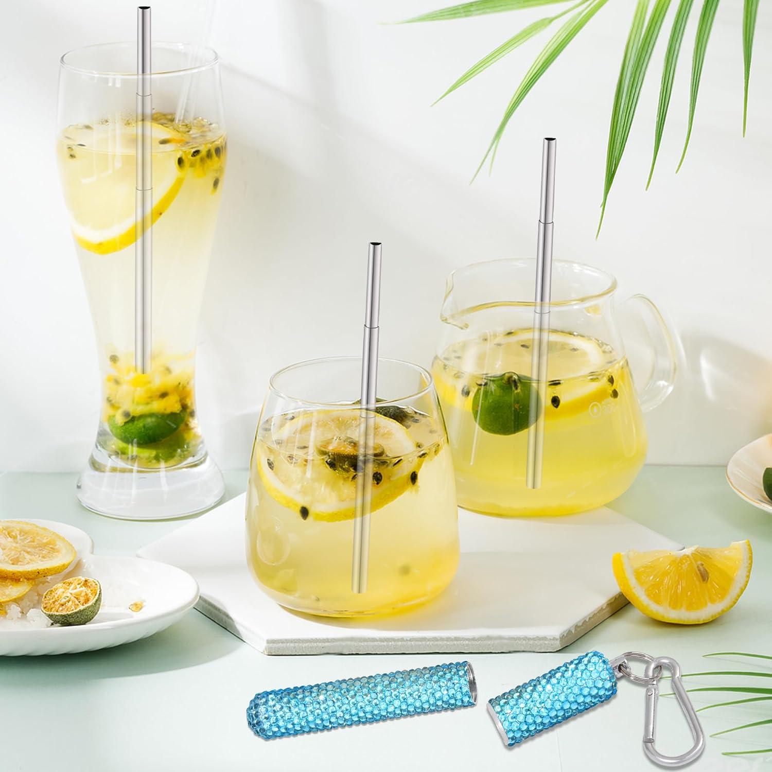 Popote Plegable de Acero Inoxidable KLDZOOF con Estuche Azul Bebé