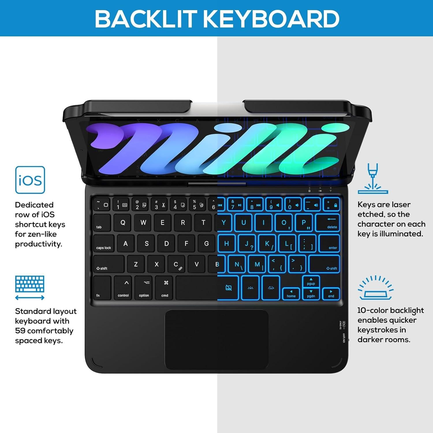 Funda Teclado Typecase iPad Mini 7 y 6 - Retroiluminada 10 Colores