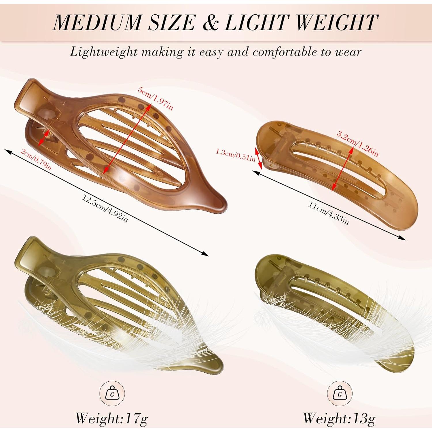 8 Clips de Pelo Planos Obeoby, 2 Estilos, 4 Colores, 10.9 cm