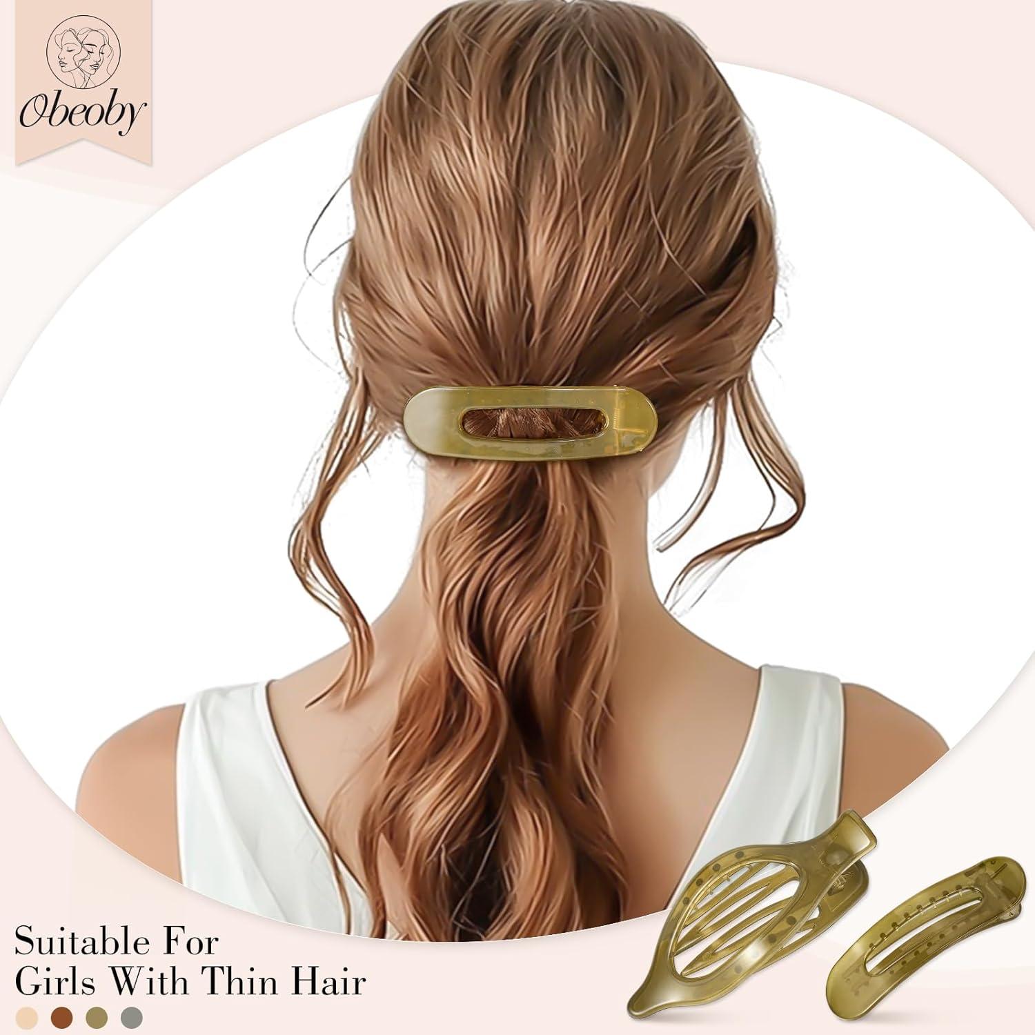 8 Clips de Pelo Planos Obeoby, 2 Estilos, 4 Colores, 10.9 cm