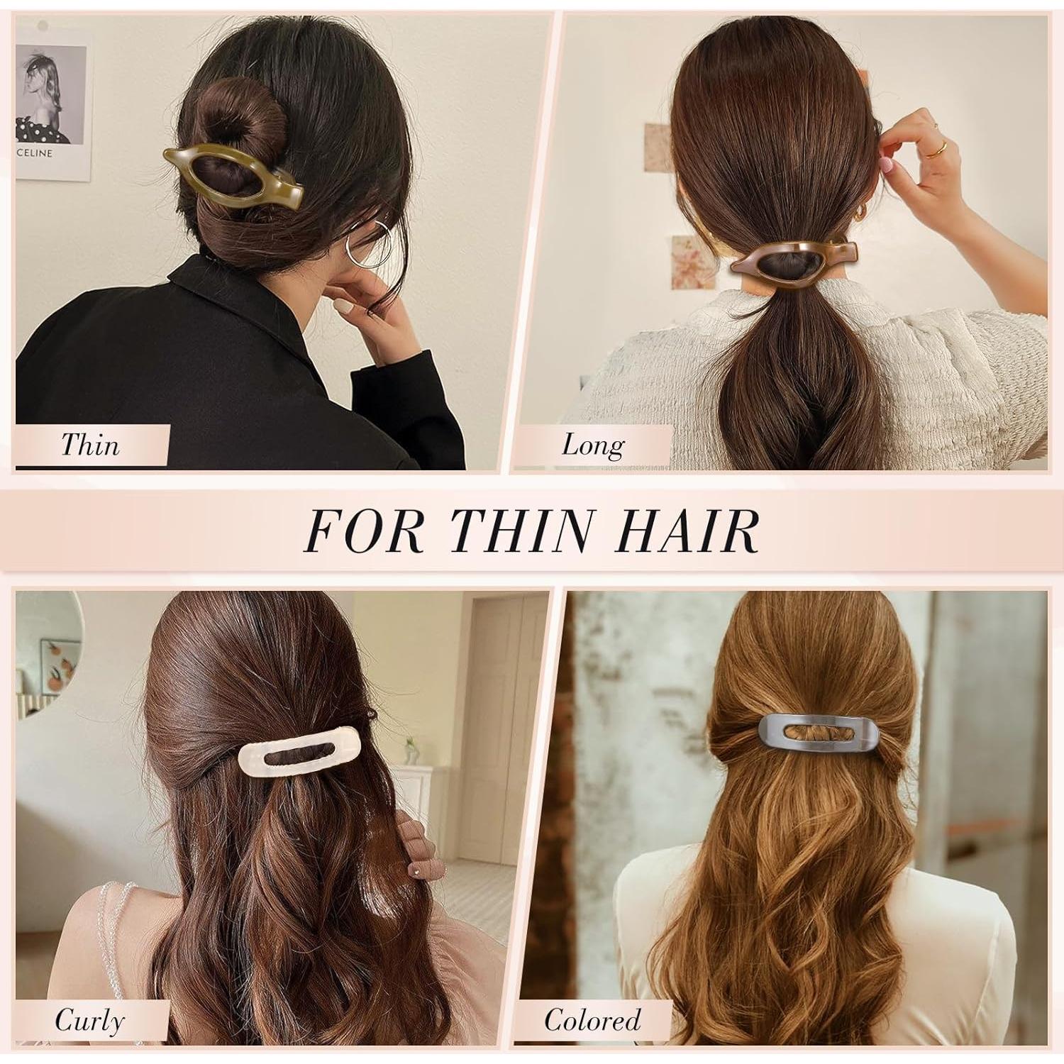 8 Clips de Pelo Planos Obeoby, 2 Estilos, 4 Colores, 10.9 cm