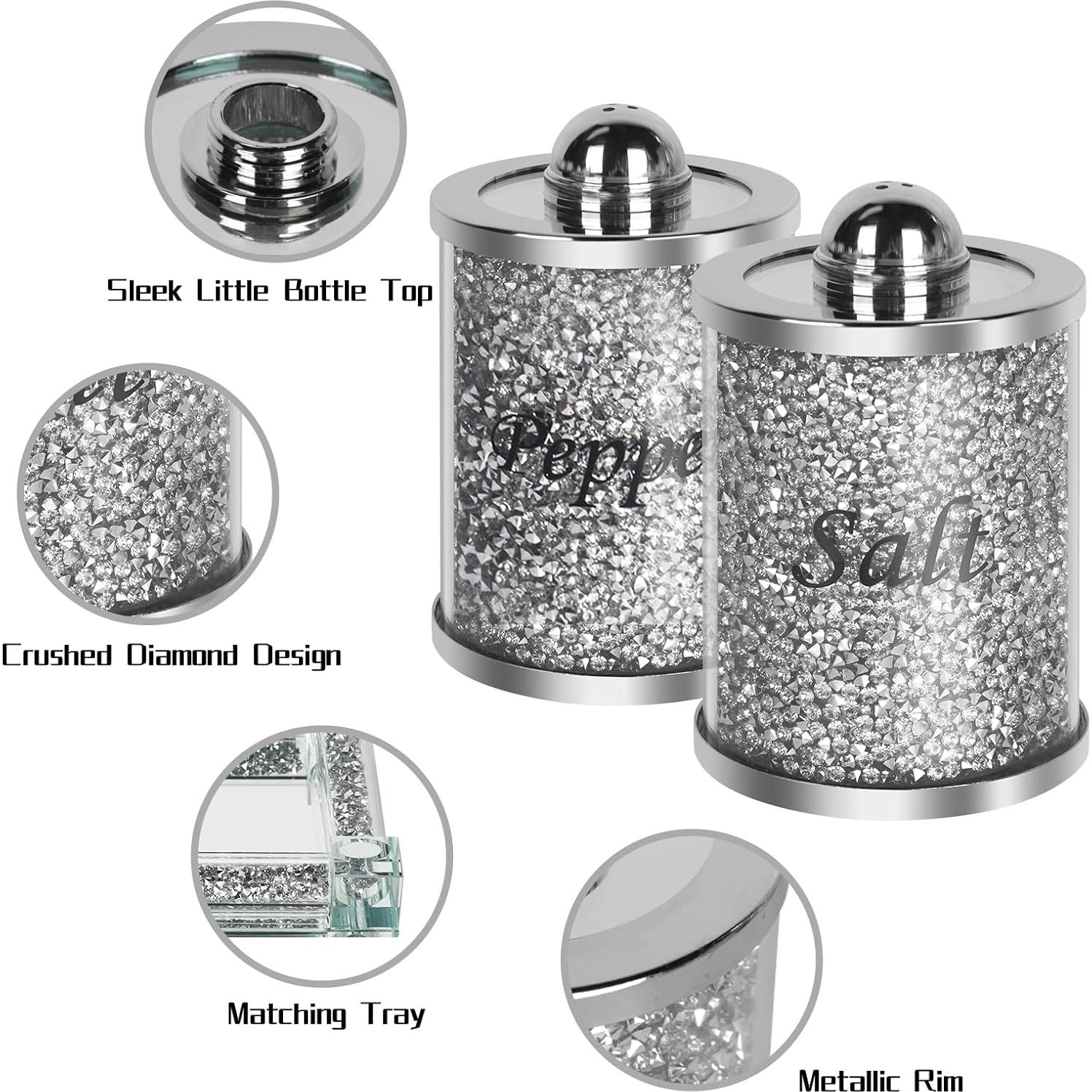 Juego de Salero y Pimentero de Cristal Hebaogugu 2 Piezas Plata