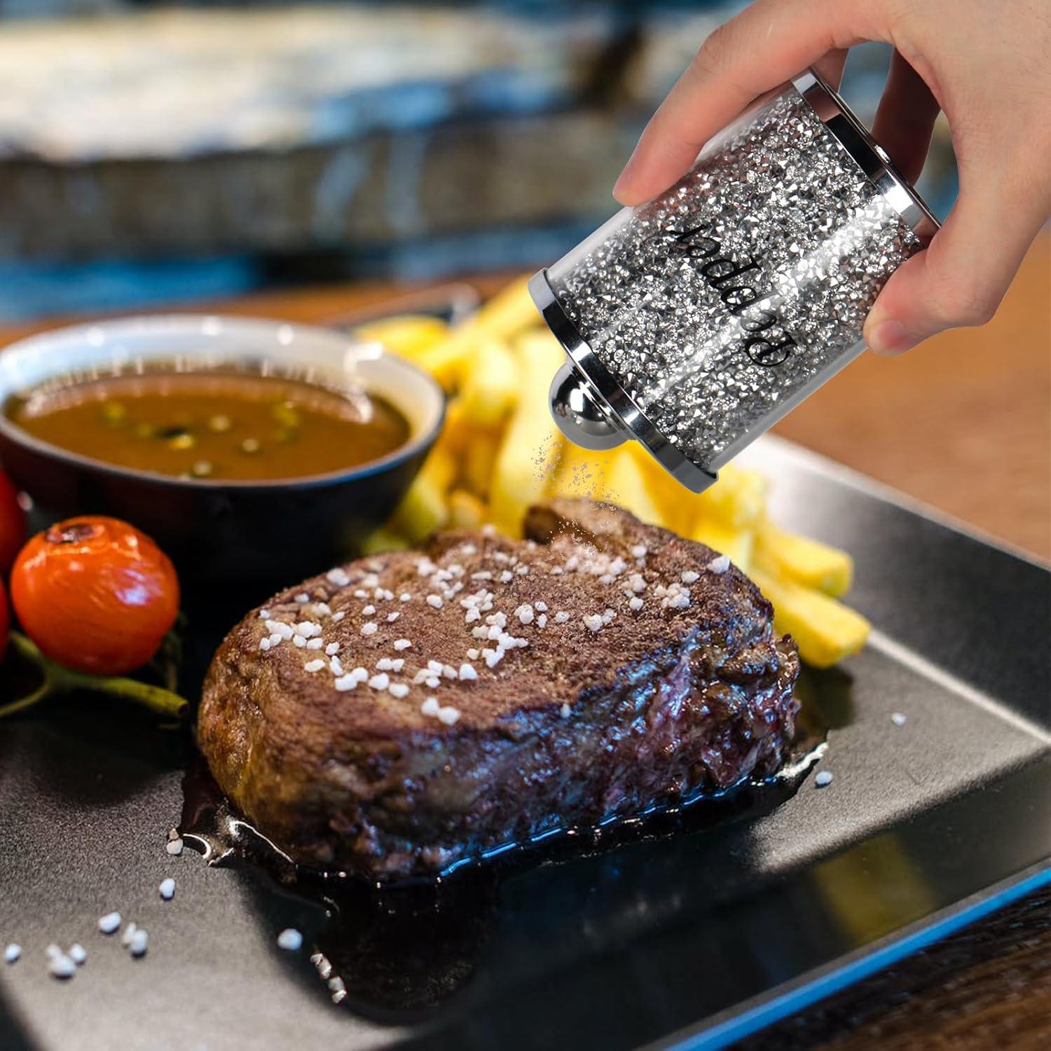 Juego de Salero y Pimentero de Cristal Hebaogugu 2 Piezas Plata