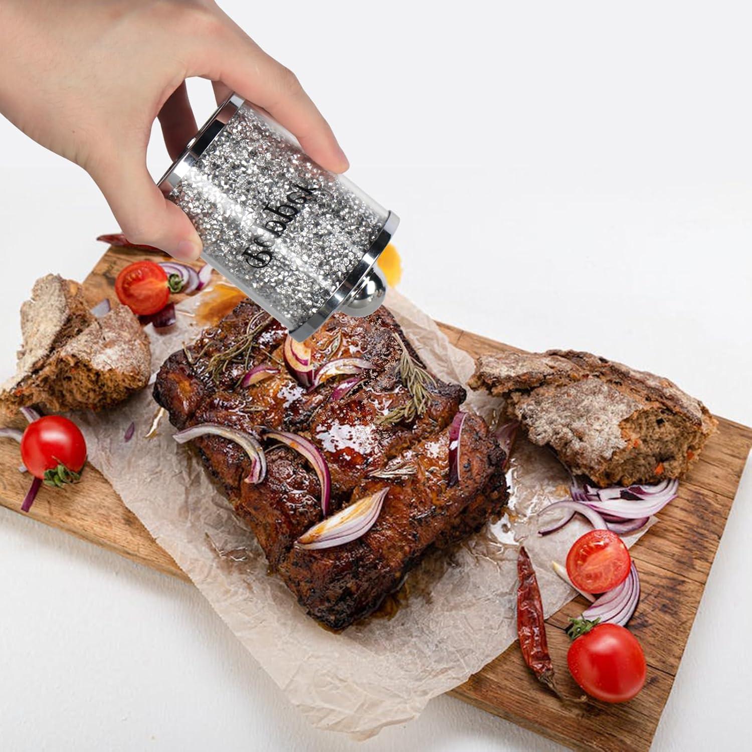 Juego de Salero y Pimentero de Cristal Hebaogugu 2 Piezas Plata