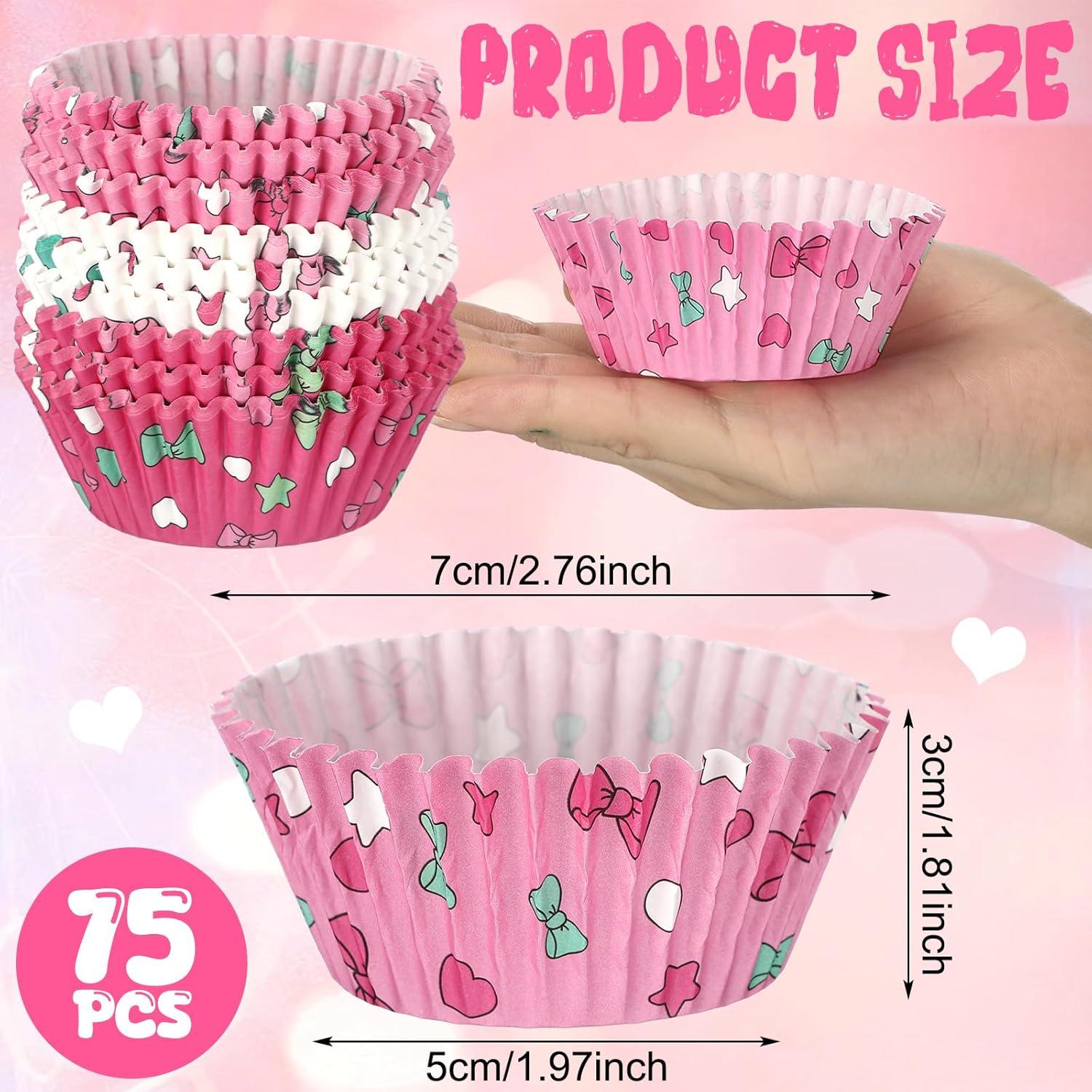 Forros de Cupcake Kawaii Honoson 225 Piezas Lazo Rosa