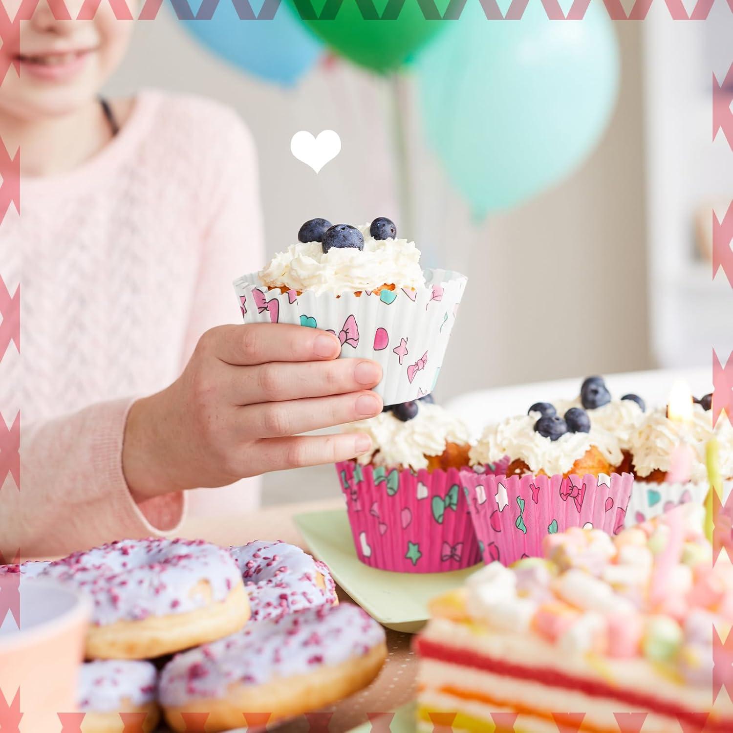 Forros de Cupcake Kawaii Honoson 225 Piezas Lazo Rosa