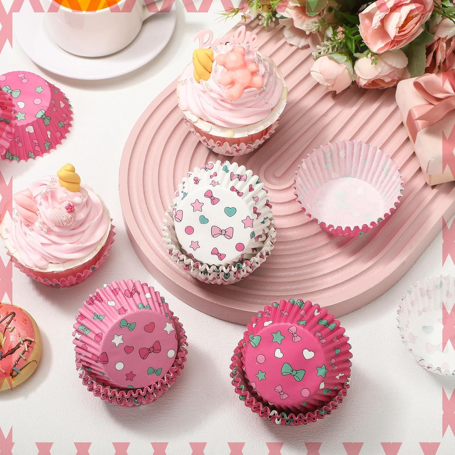 Forros de Cupcake Kawaii Honoson 225 Piezas Lazo Rosa