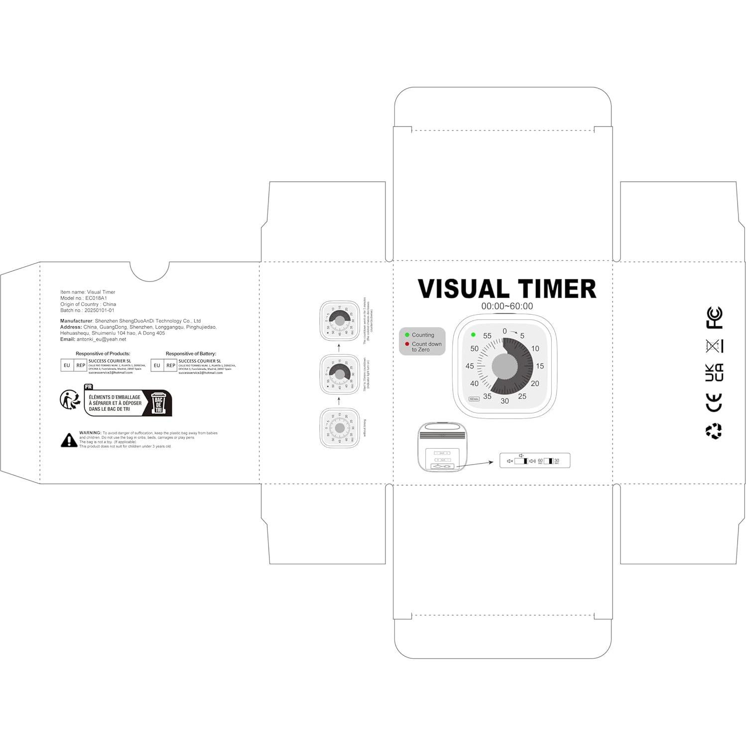 Temporizador Visual Acomingwin 60 Minutos Azul para Niños