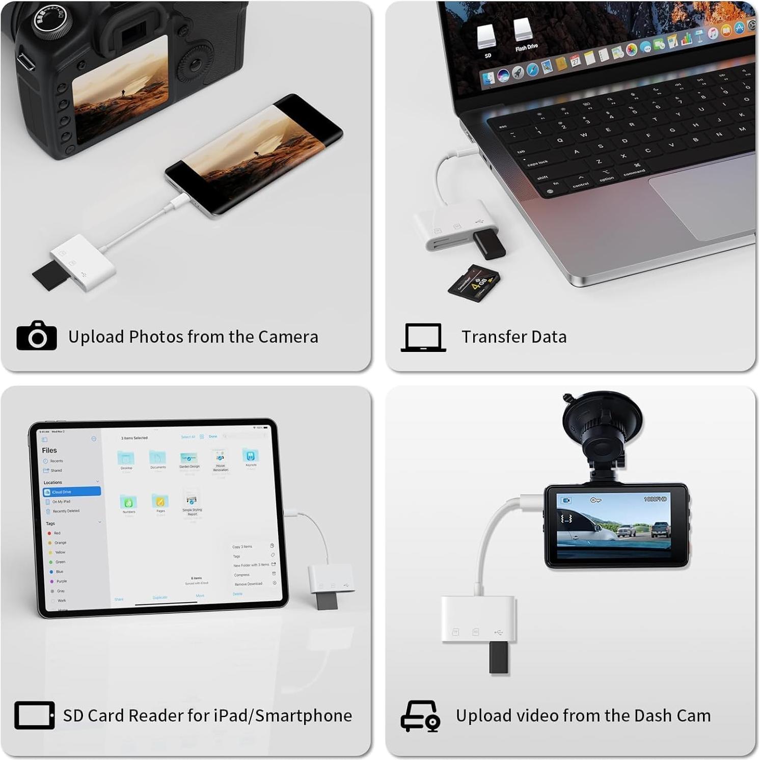 Lector de Tarjetas SD USB C Meliya 3 en 1 para iPhone y Mac