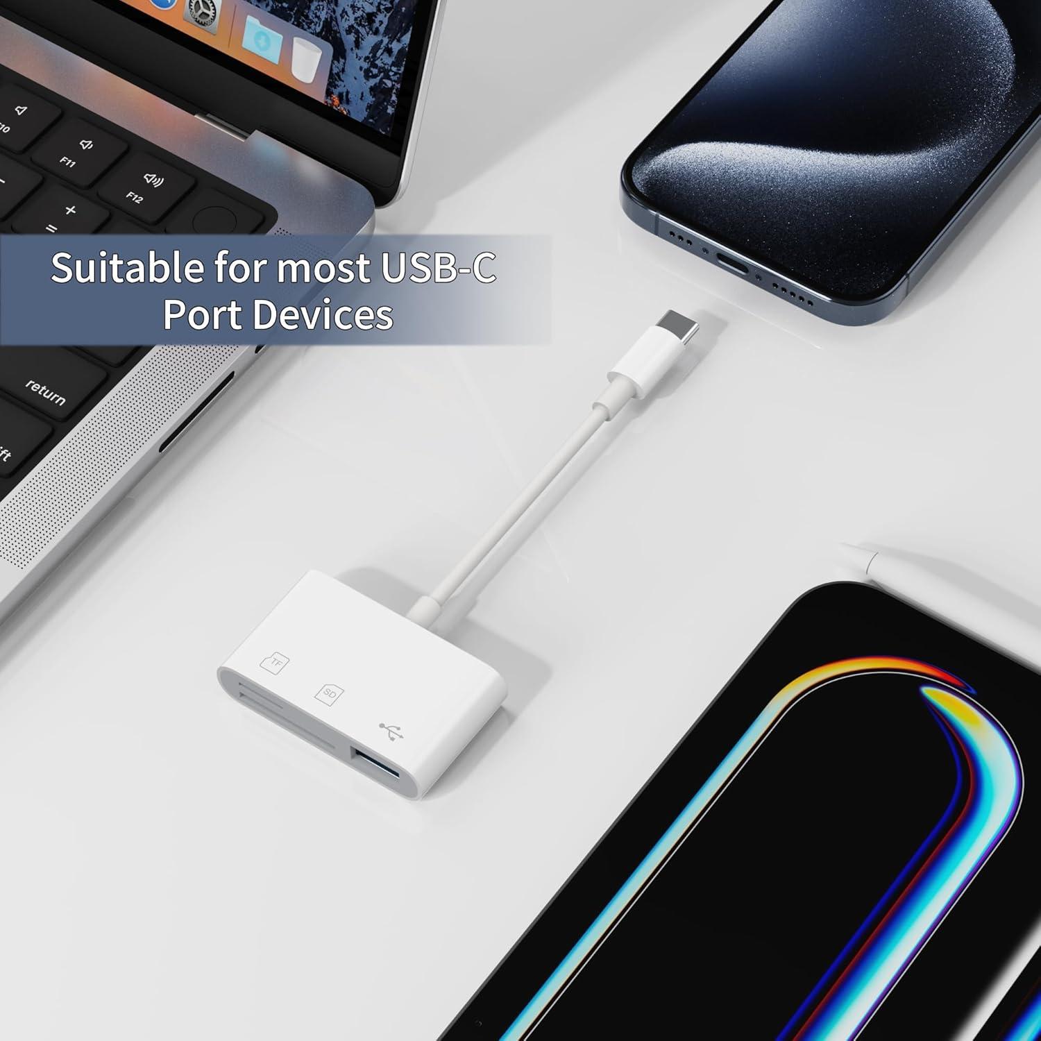 Lector de Tarjetas SD USB C Meliya 3 en 1 para iPhone y Mac