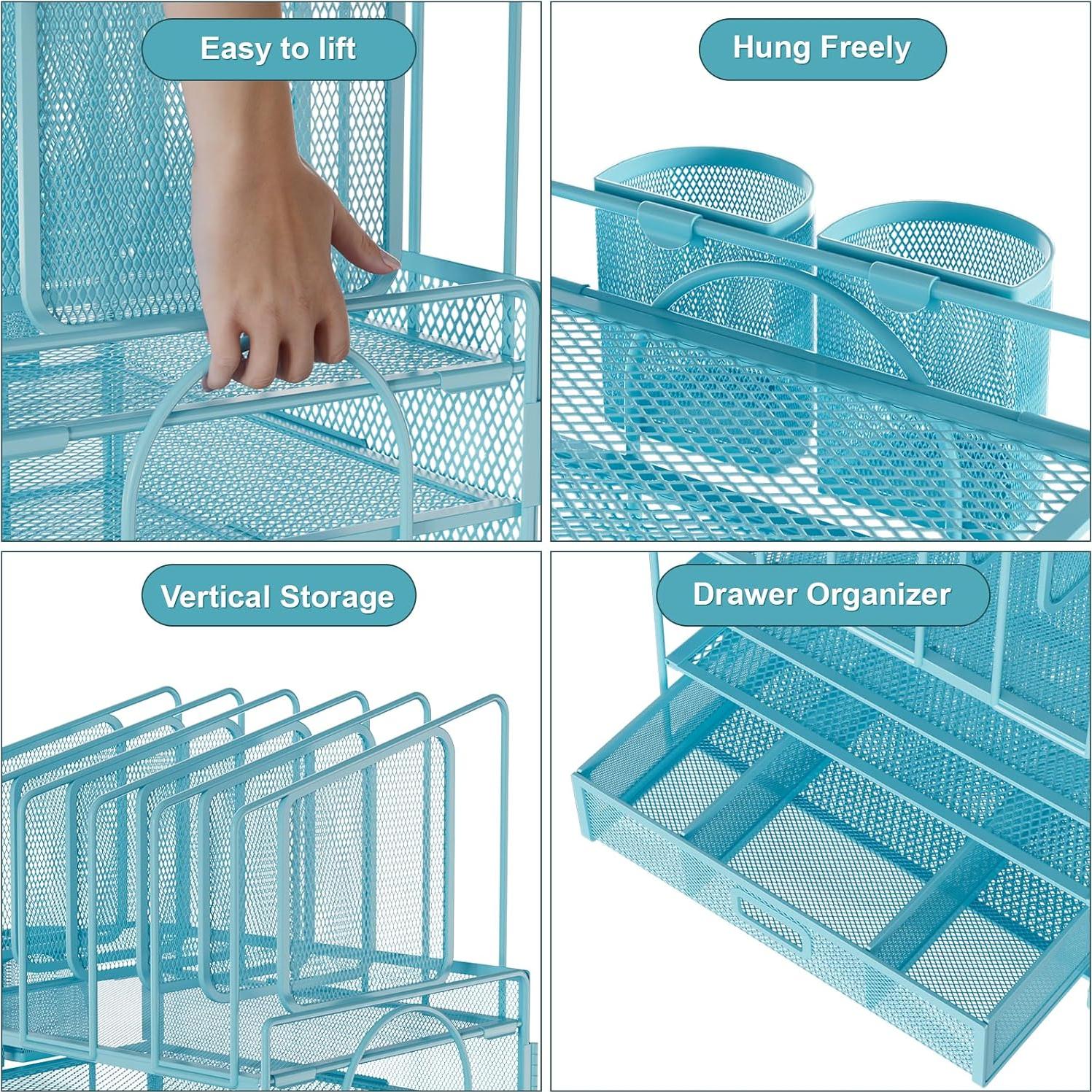 Organizador de Escritorio Marbrasse Azul, Malla 4 Niveles