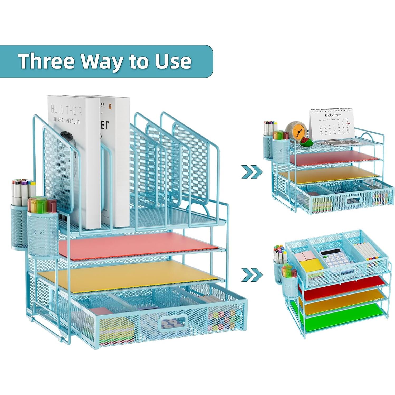 Organizador de Escritorio Marbrasse Azul, Malla 4 Niveles