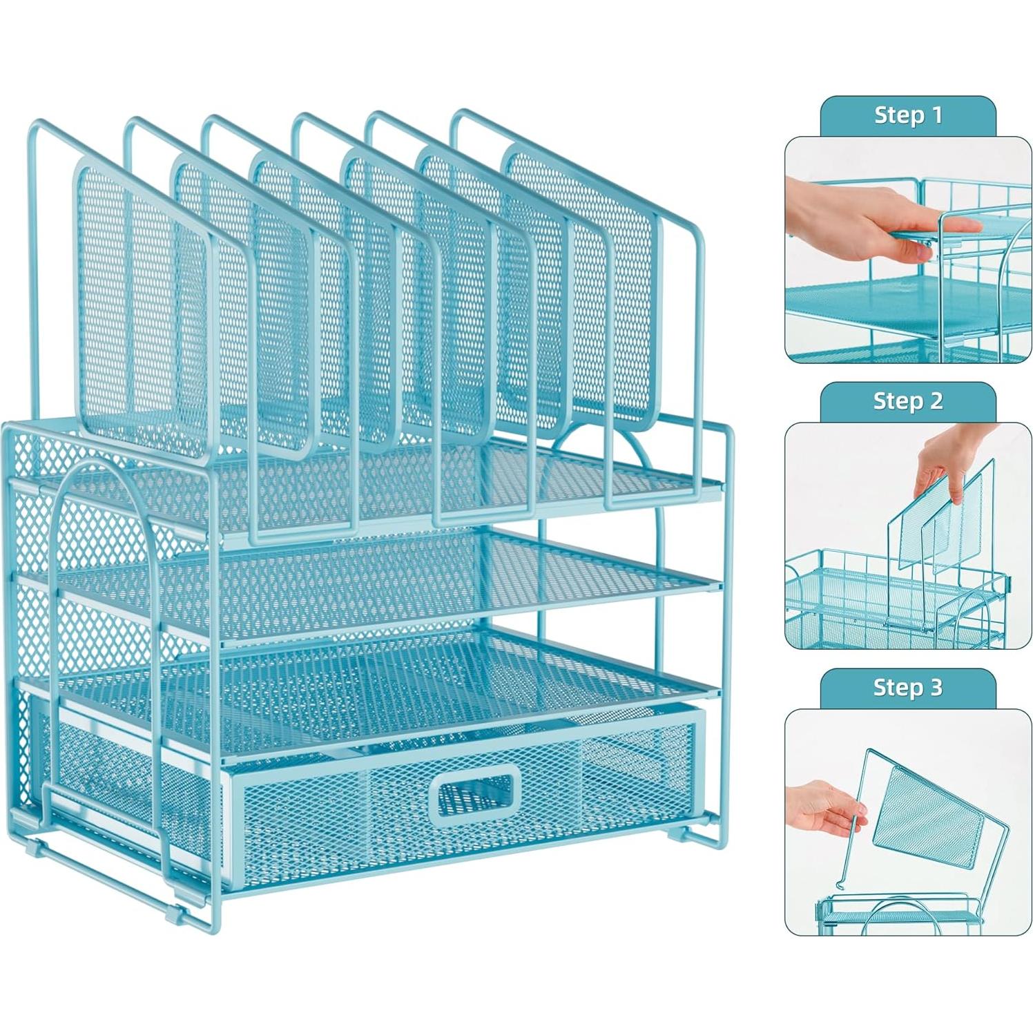 Organizador de Escritorio Marbrasse Azul, Malla 4 Niveles