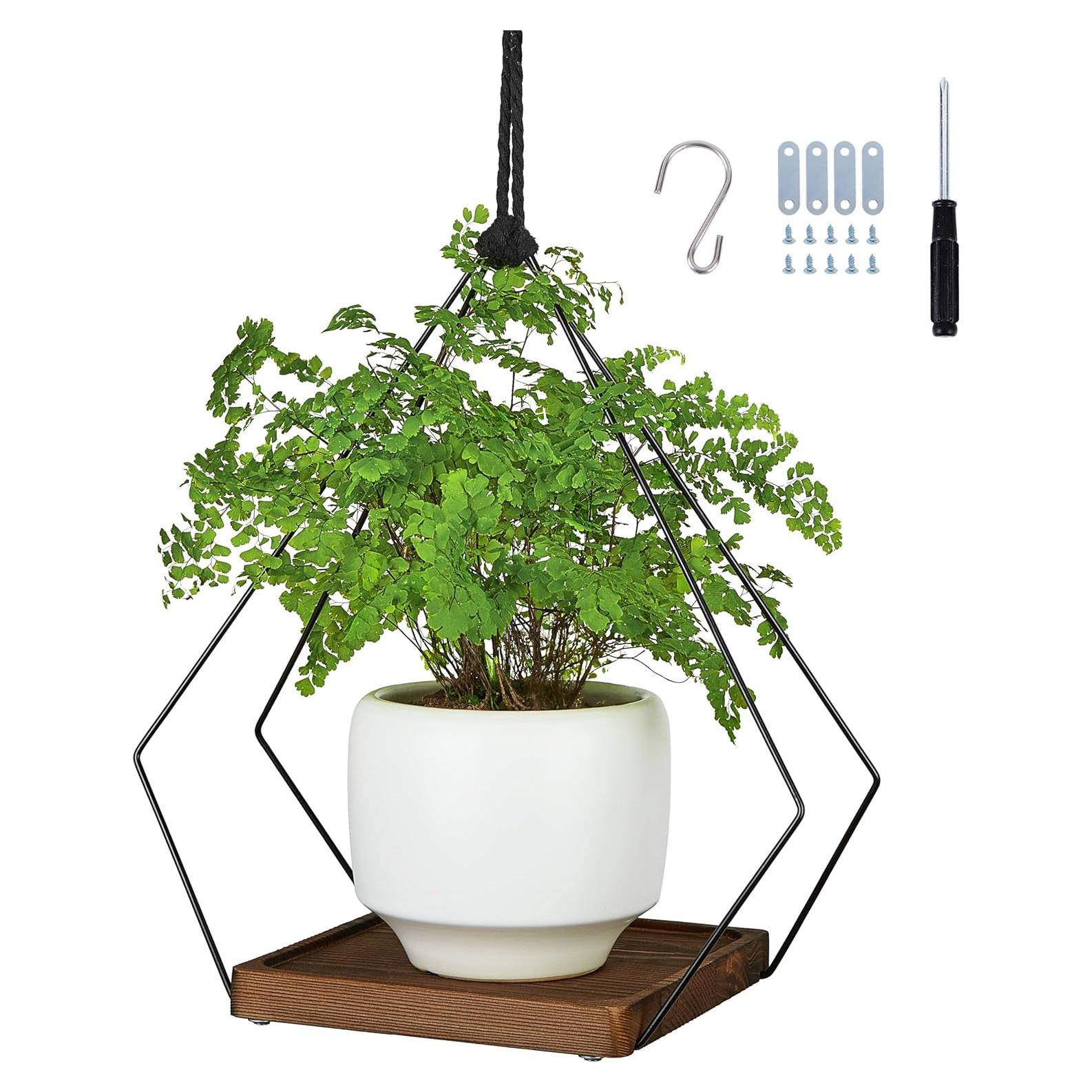 Maceta Colgante FIOBEE de Metal y Madera 17.8CM Negro