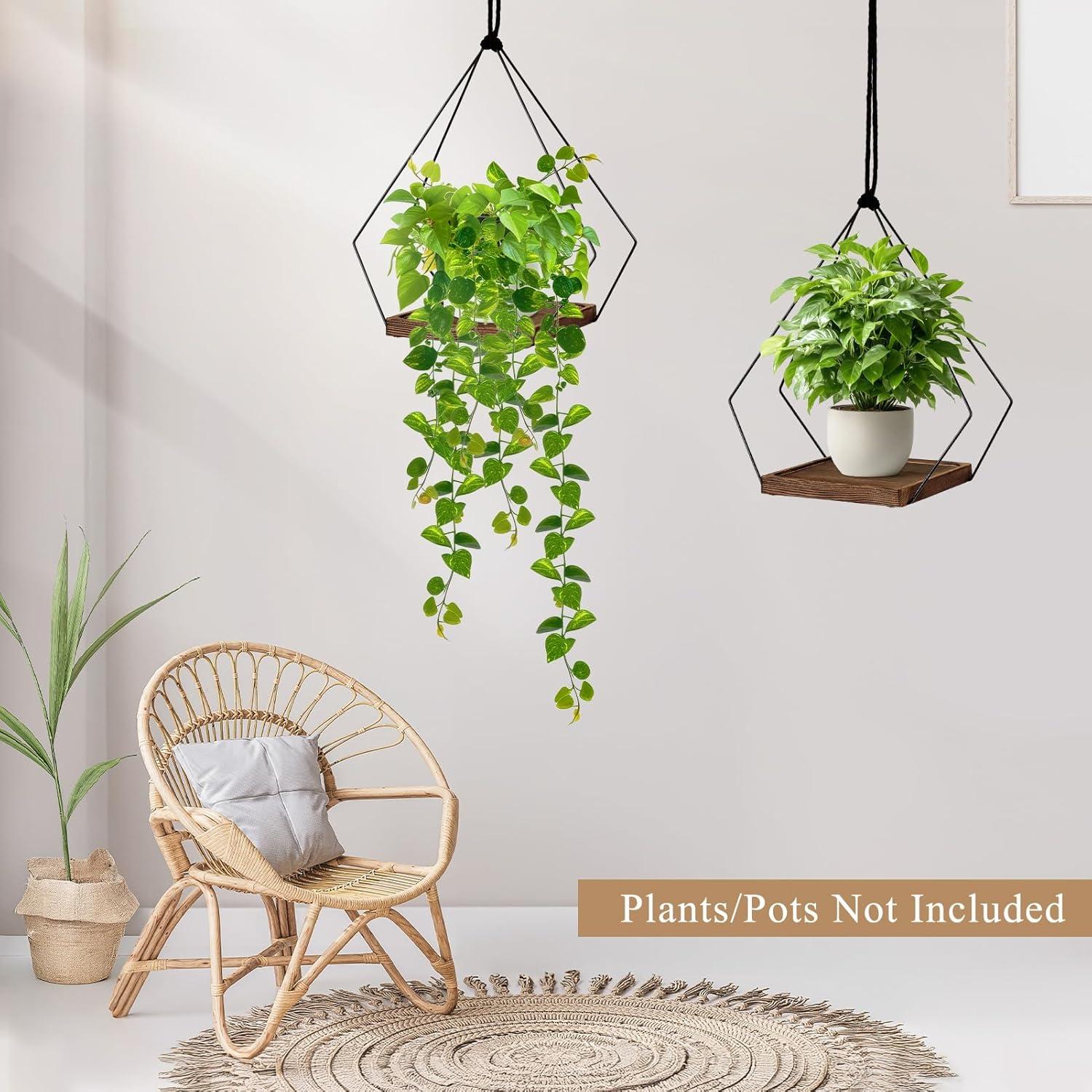 Maceta Colgante FIOBEE de Metal y Madera 17.8CM Negro