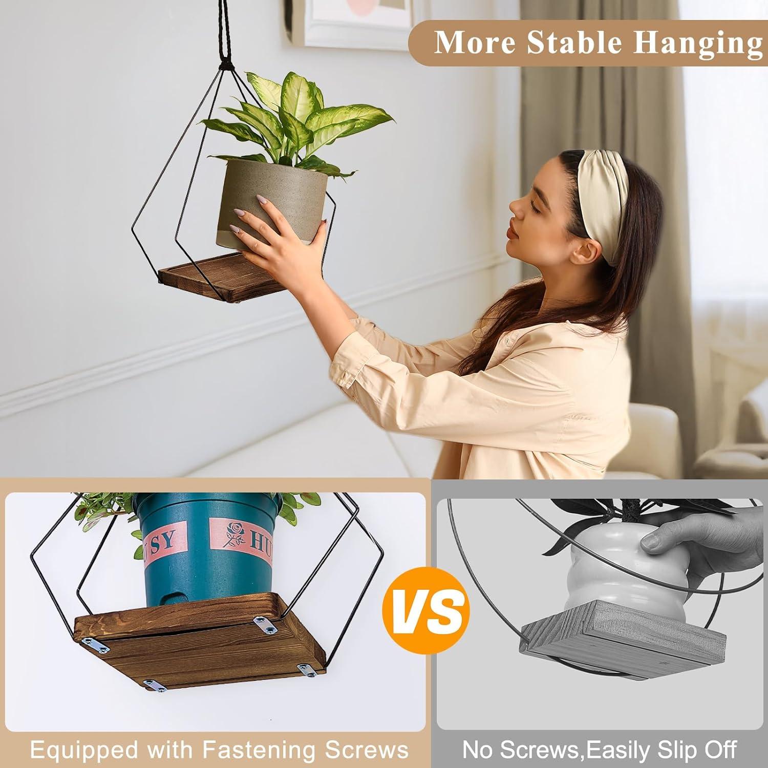 Maceta Colgante FIOBEE de Metal y Madera 17.8CM Negro