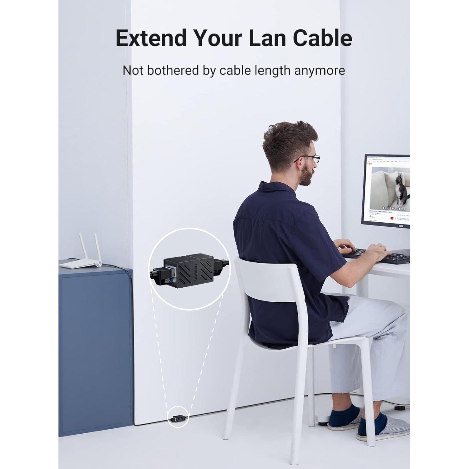 Acoplador Extensor Ethernet UGREEN RJ45 Hembra a Hembra 5 Pcs