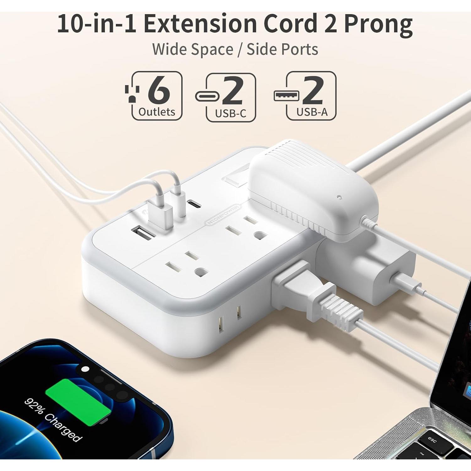 Regleta NTONPOWER 2 Clavijas 1875W 5FT con 4 Puertos USB