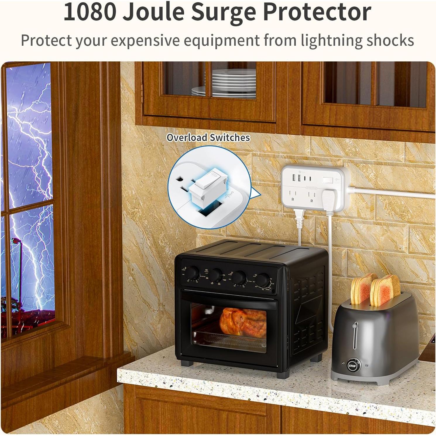 Regleta NTONPOWER 2 Clavijas 1875W 5FT con 4 Puertos USB