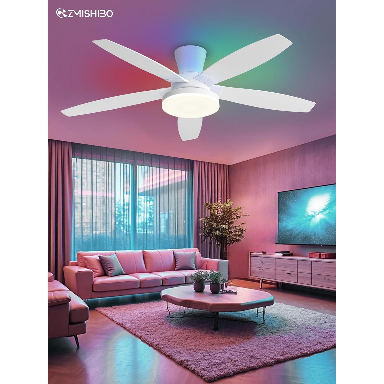 Ventilador de Techo ZMISHIBO 121.9 cm RGB con Control Remoto