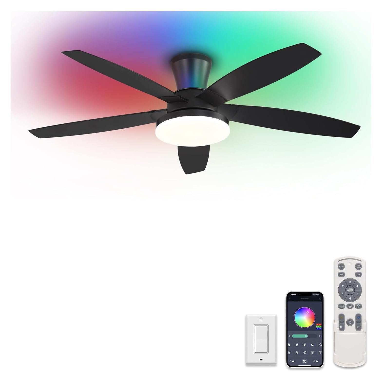 Ventilador de Techo ZMISHIBO 121.9 cm RGB con Control Remoto