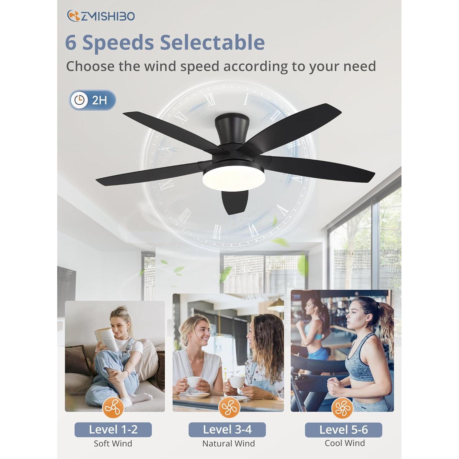 Ventilador de Techo ZMISHIBO 121.9 cm RGB con Control Remoto