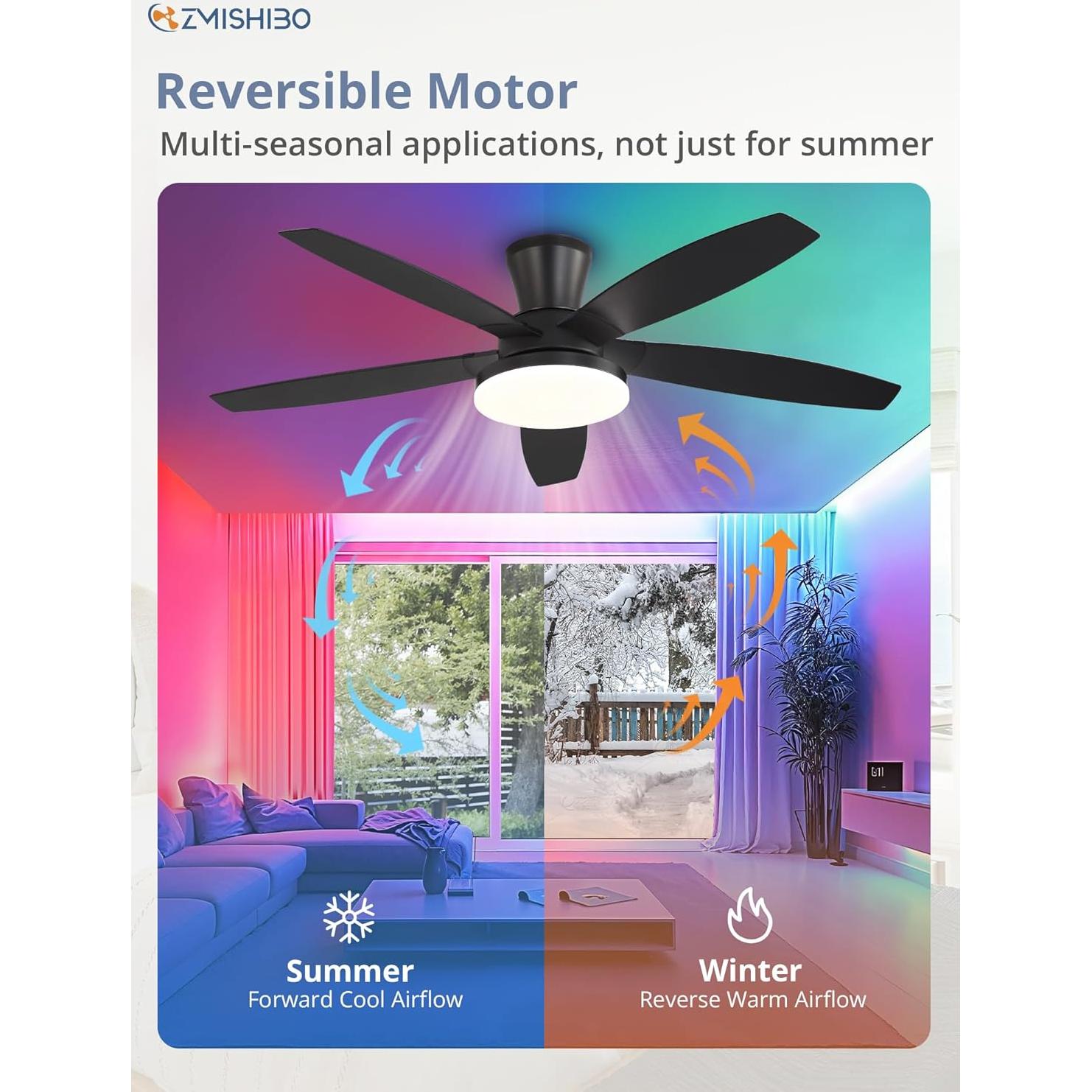 Ventilador de Techo ZMISHIBO 121.9 cm RGB con Control Remoto