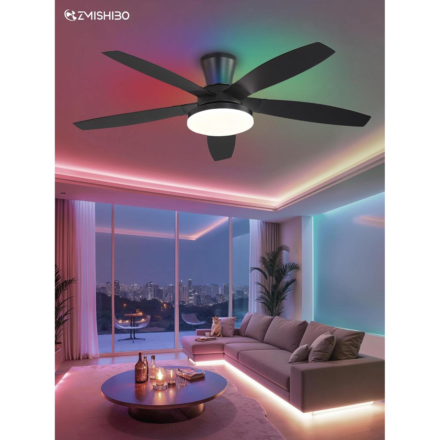 Ventilador de Techo ZMISHIBO 121.9 cm RGB con Control Remoto