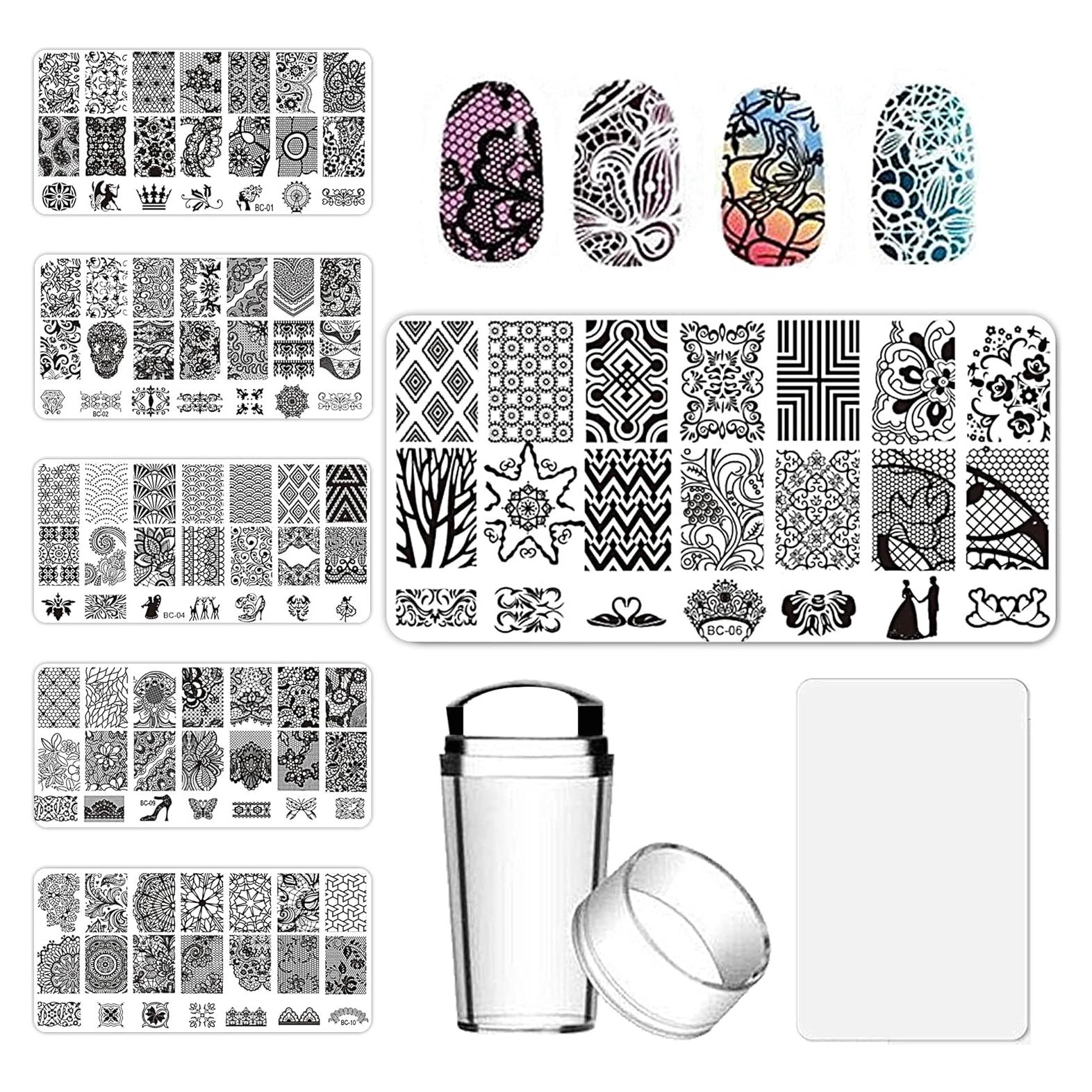 Kit de Estampado de Uñas AddFavor 6 Piezas con Estampador