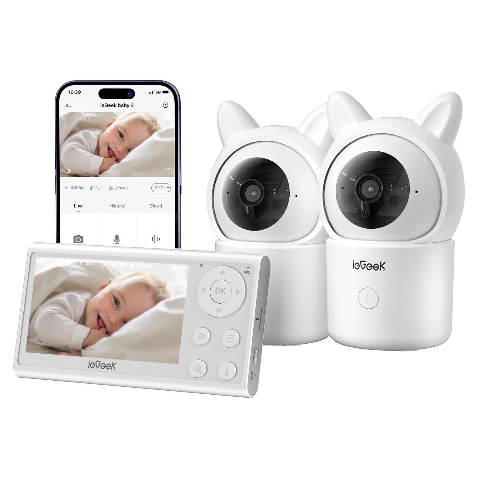 Monitor de Bebé ieGeek 1080P con 2 Cámaras y Pantalla 4.3"