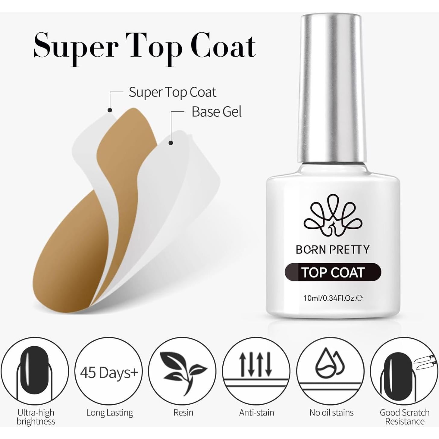 Set de Gel Base y Top Coat Born Pretty 10ml - Brillo Duradero