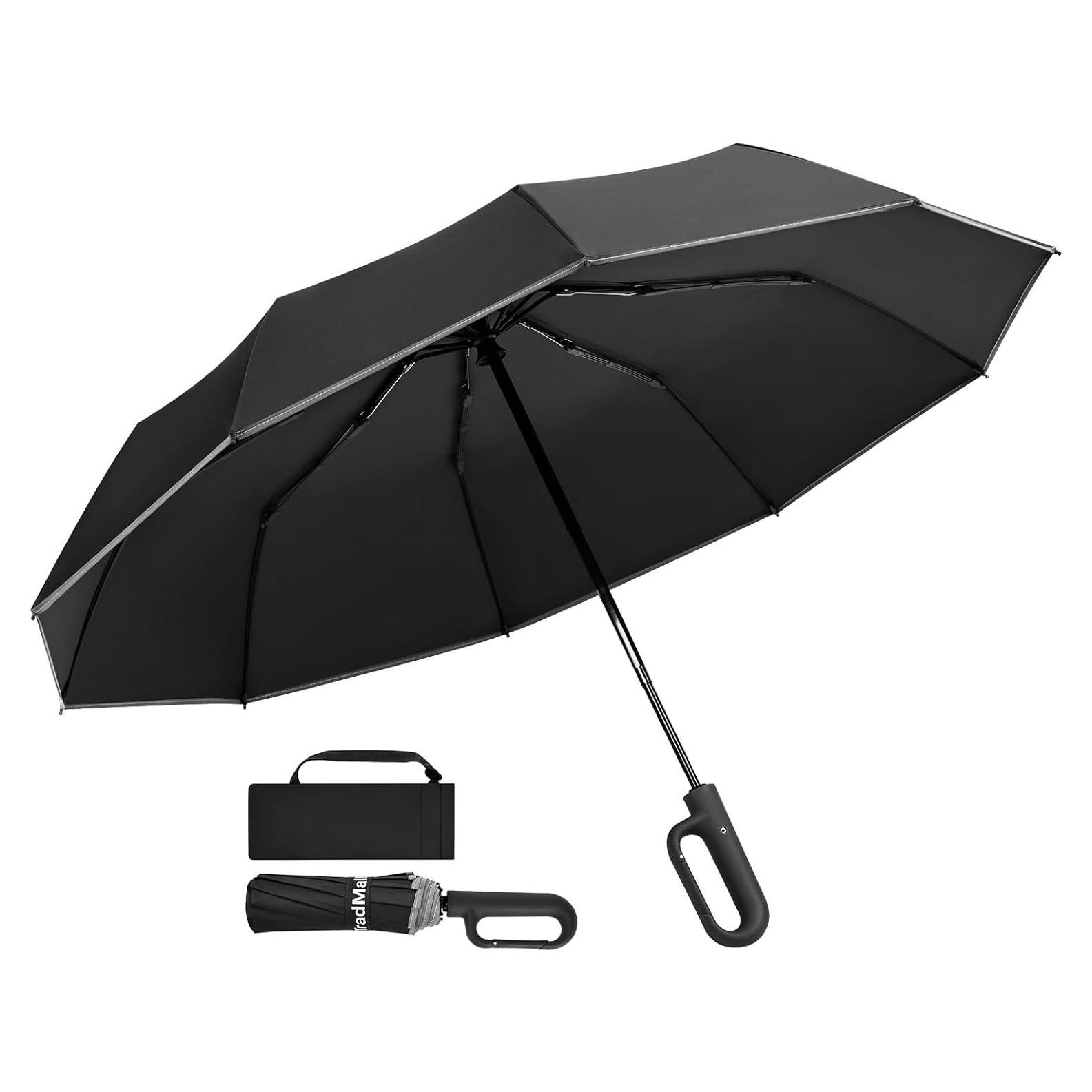 Paraguas de Viaje TradMall 280T Automático Compacto Negro