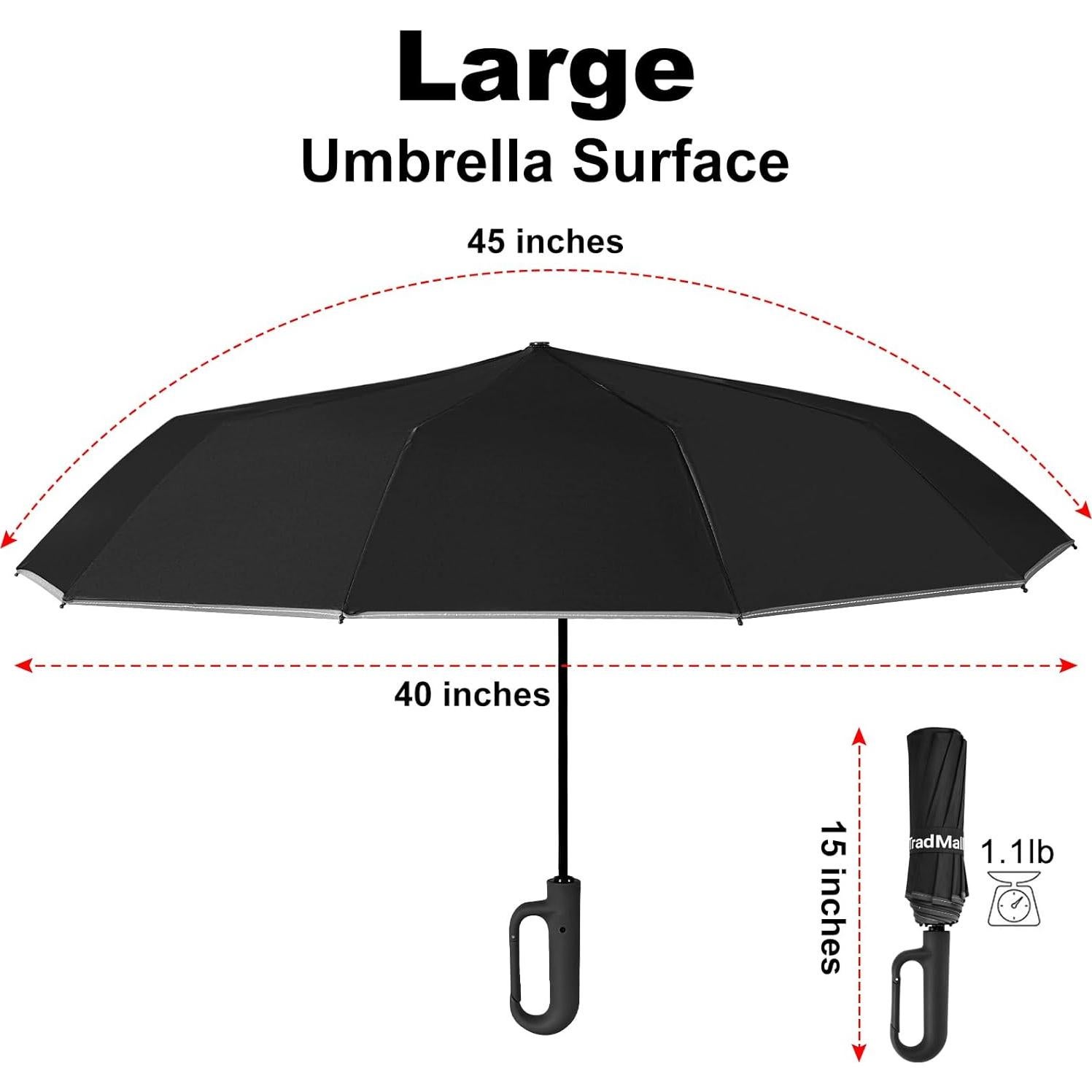 Paraguas de Viaje TradMall 280T Automático Compacto Negro