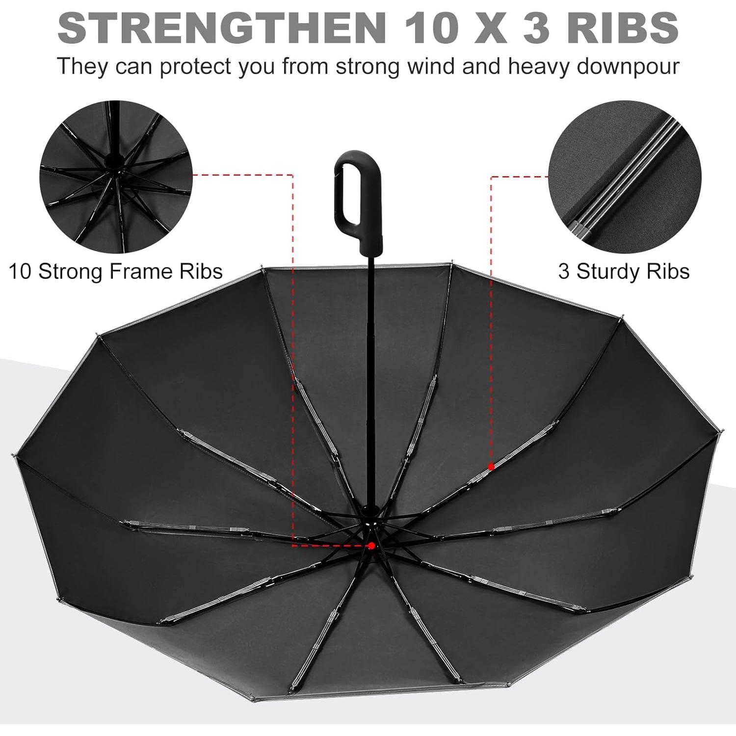 Paraguas de Viaje TradMall 280T Automático Compacto Negro