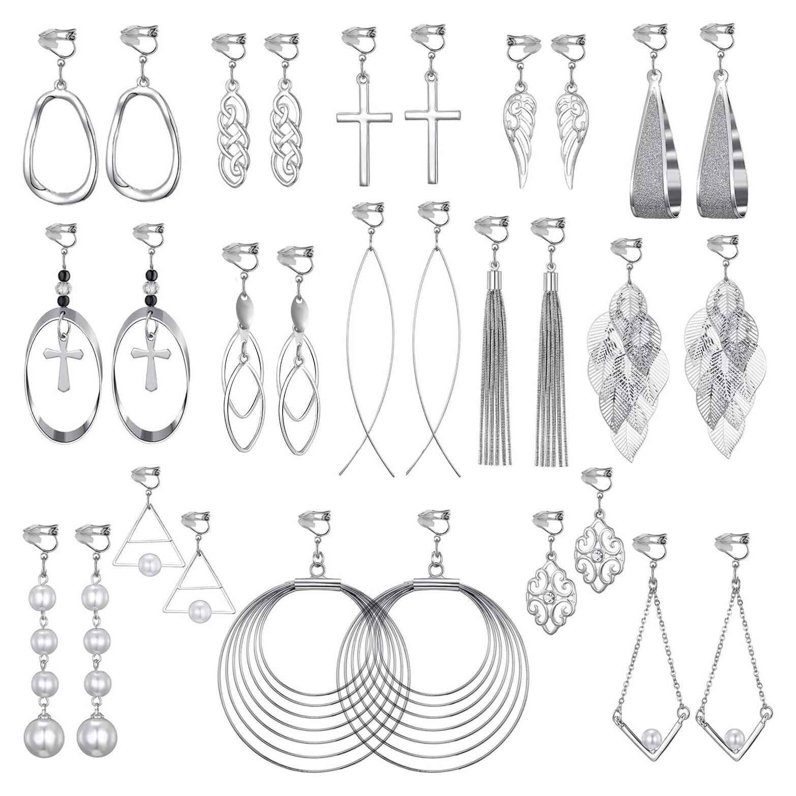 15 Pares de Pendientes de Clip Plateados Hipoalergénicos