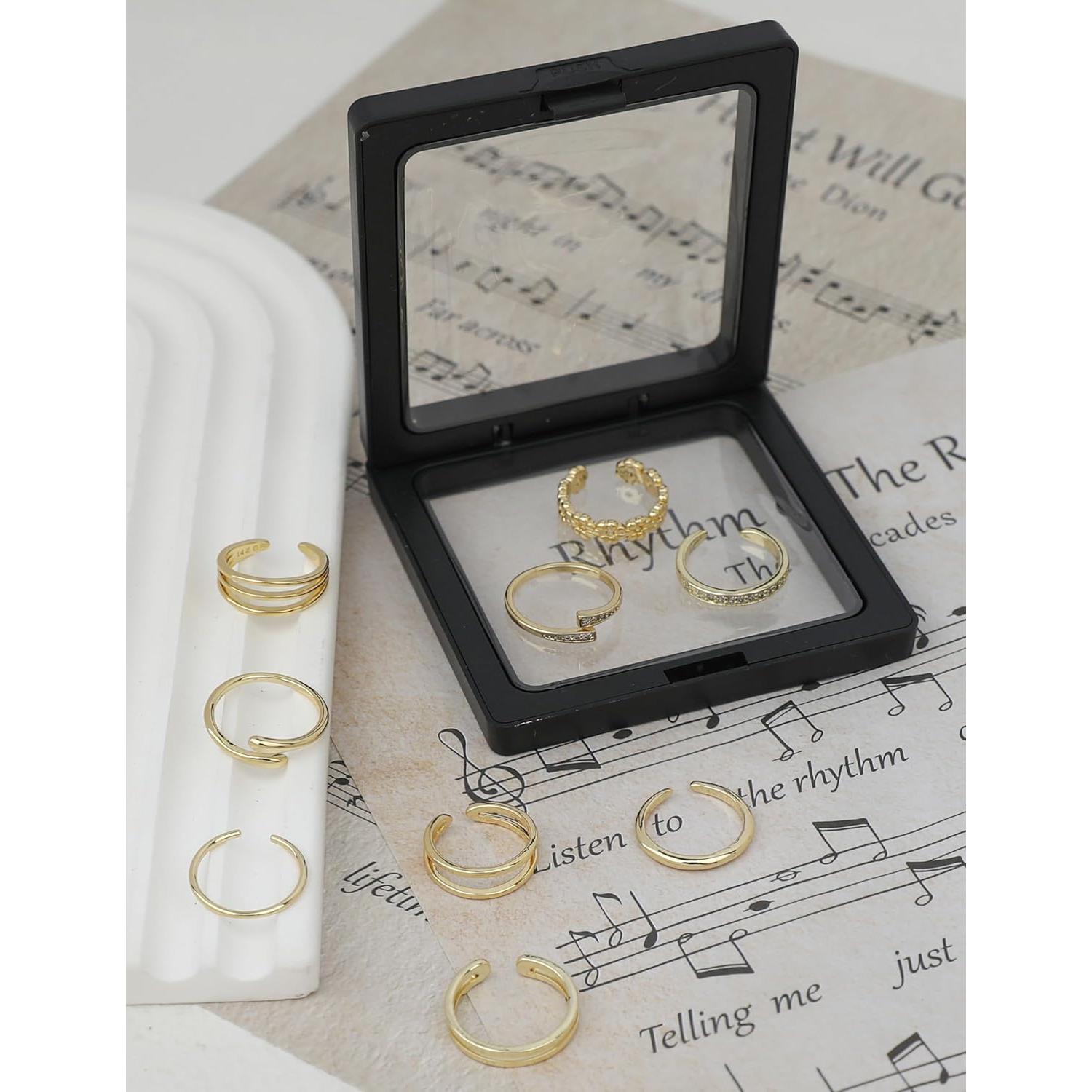 9 Anillos Ajustables de Oro Lleno 14K para Mujeres - Joyería