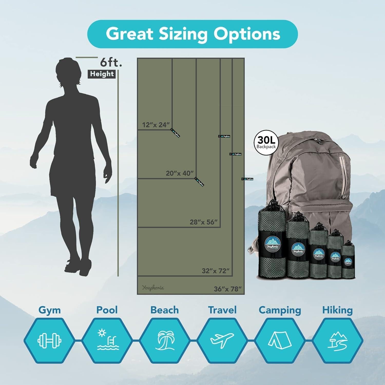 Toalla de Viaje Microfibra Youphoria 30.5x61 cm Verde Militar