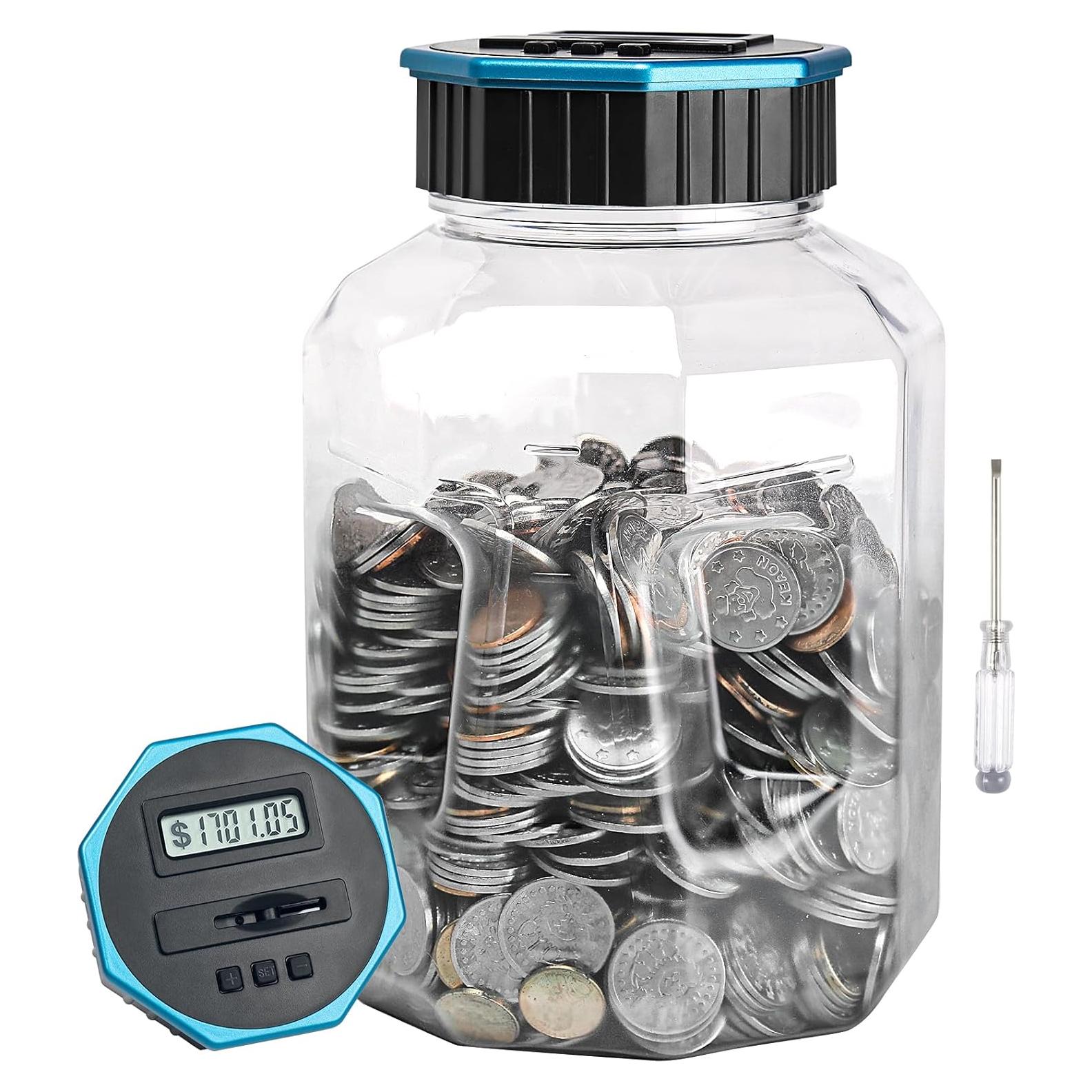 X-Large Piggy Bank for Adults Kids, Vcertcpl Digital Coin Counting Bank with LCD Counter, 2.4L Capacity, Great Coin Counter Bank Money Counting Jar with Total Amount Displayed (Blue, X-Large)