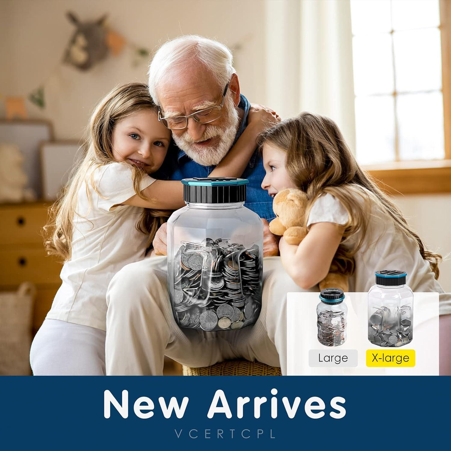 X-Large Piggy Bank for Adults Kids, Vcertcpl Digital Coin Counting Bank with LCD Counter, 2.4L Capacity, Great Coin Counter Bank Money Counting Jar with Total Amount Displayed (Blue, X-Large)