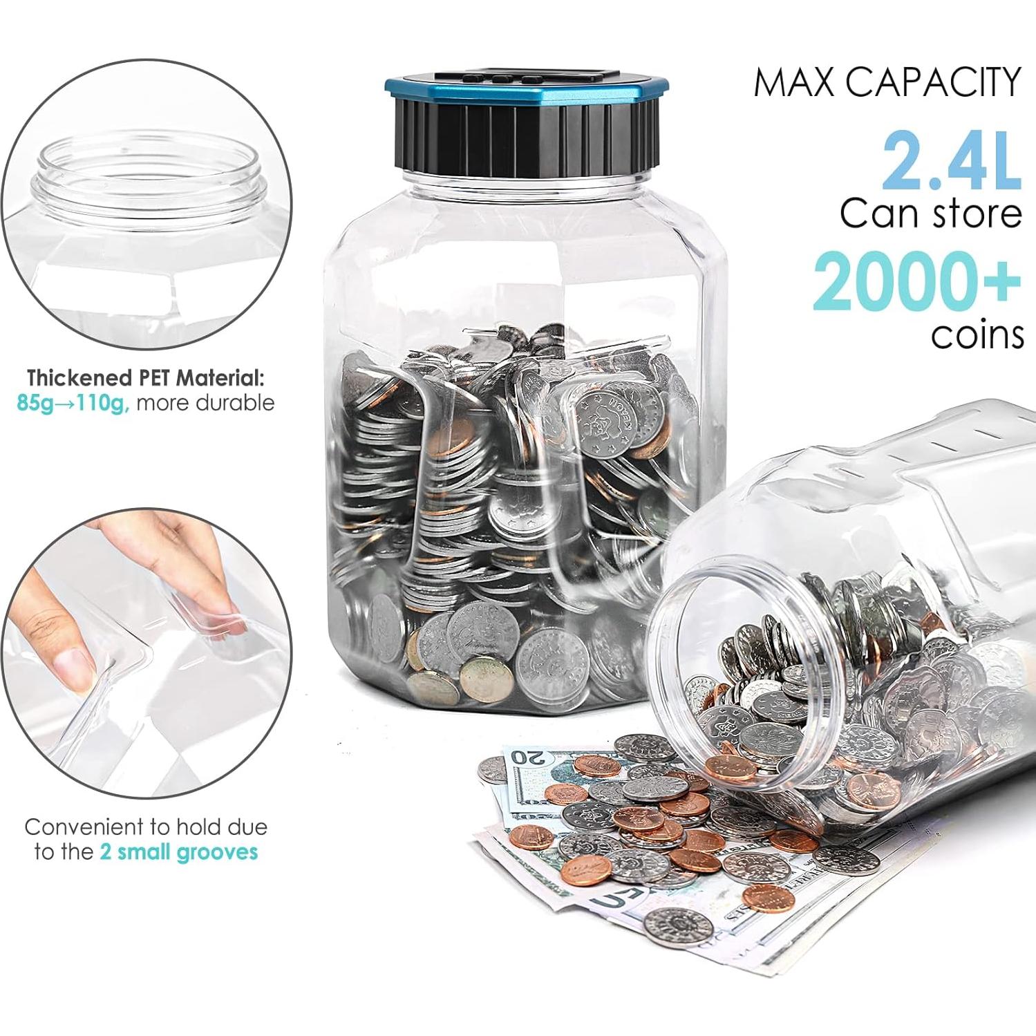 X-Large Piggy Bank for Adults Kids, Vcertcpl Digital Coin Counting Bank with LCD Counter, 2.4L Capacity, Great Coin Counter Bank Money Counting Jar with Total Amount Displayed (Blue, X-Large)