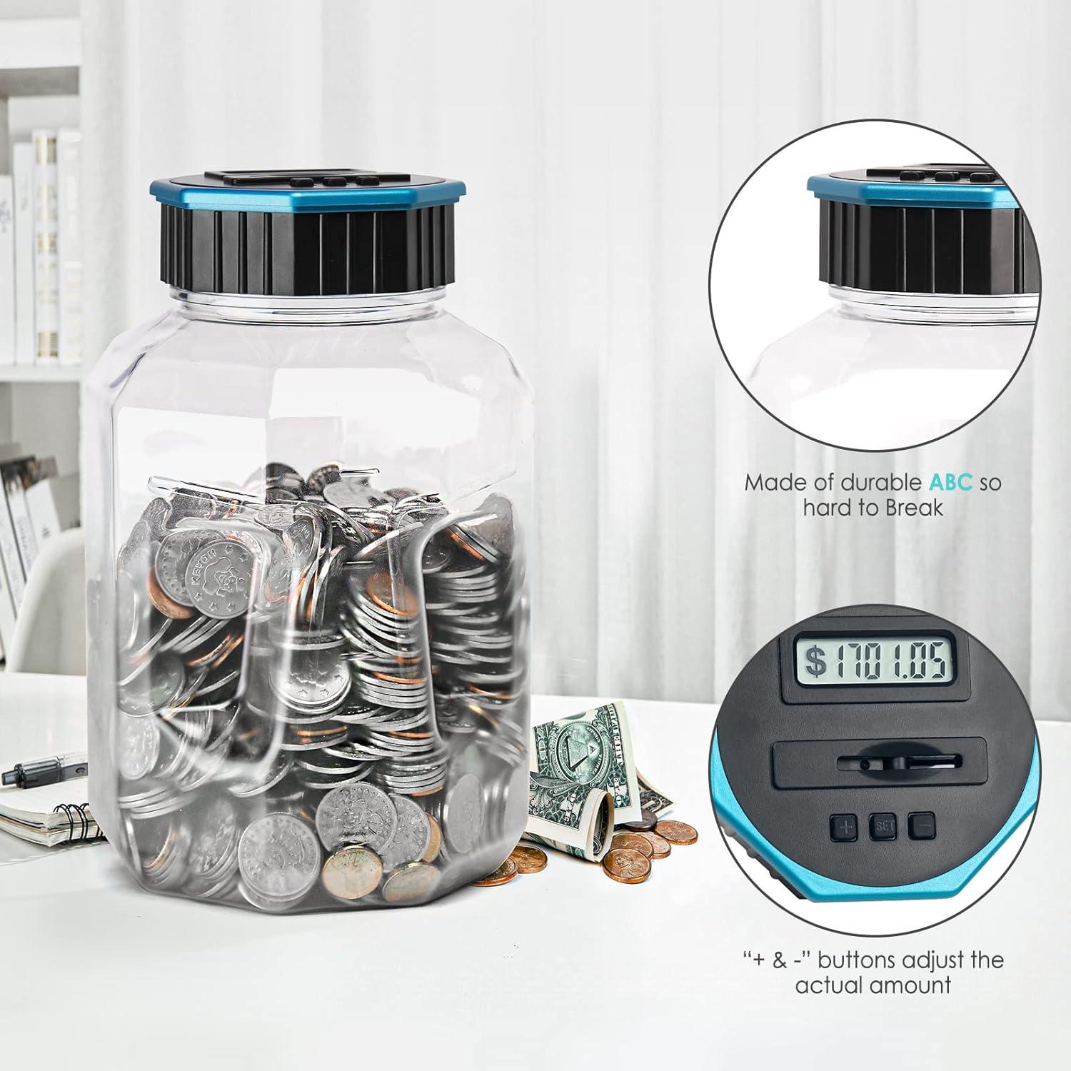 X-Large Piggy Bank for Adults Kids, Vcertcpl Digital Coin Counting Bank with LCD Counter, 2.4L Capacity, Great Coin Counter Bank Money Counting Jar with Total Amount Displayed (Blue, X-Large)