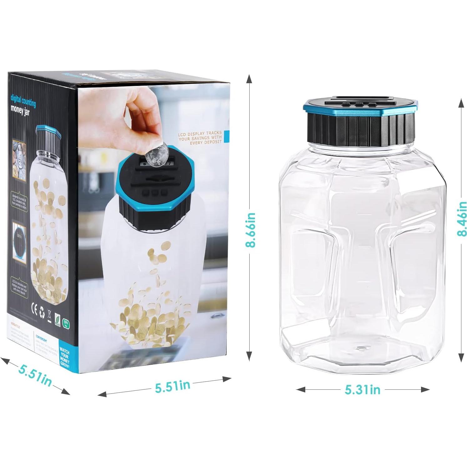 X-Large Piggy Bank for Adults Kids, Vcertcpl Digital Coin Counting Bank with LCD Counter, 2.4L Capacity, Great Coin Counter Bank Money Counting Jar with Total Amount Displayed (Blue, X-Large)