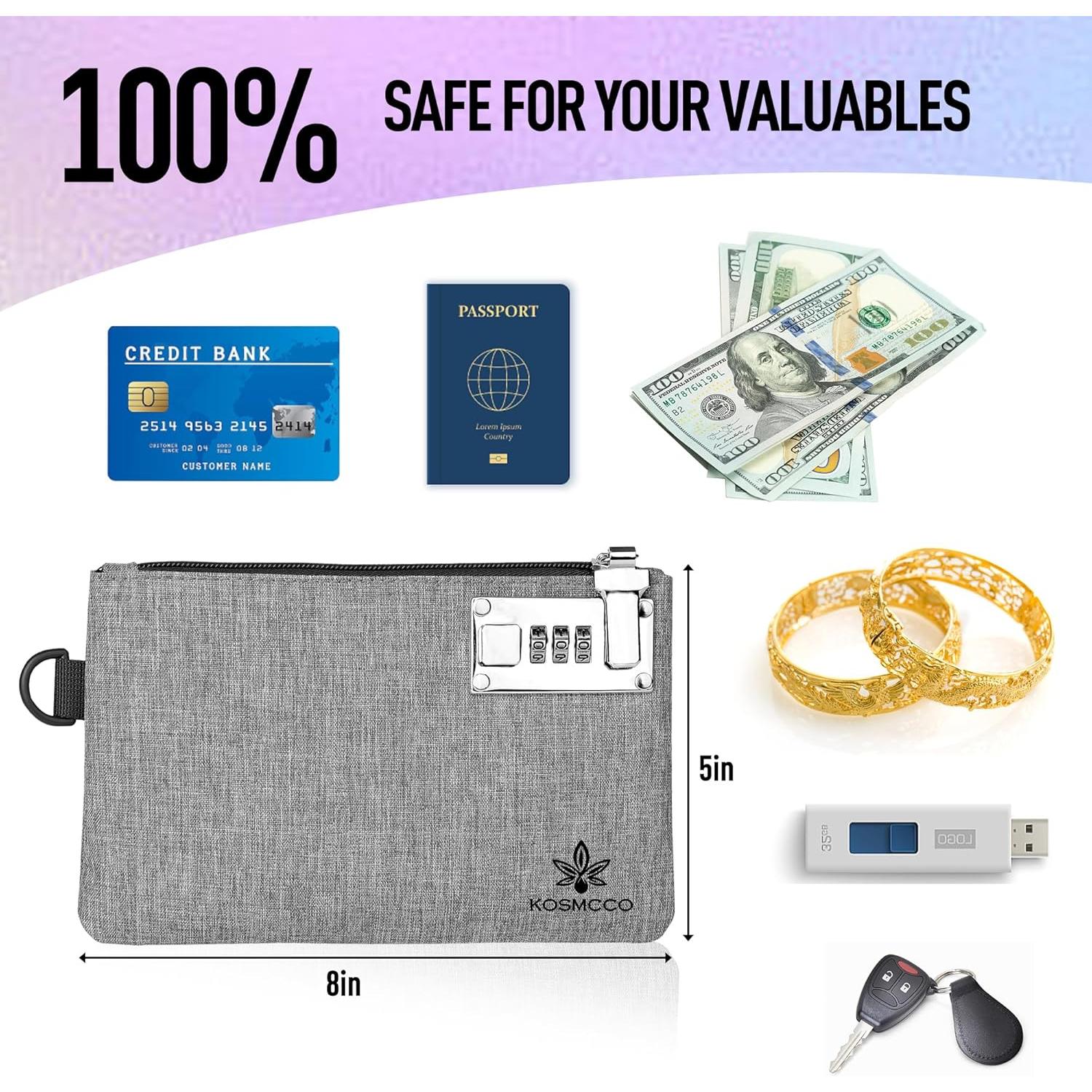 2 Pcs Bolsa de Dinero Bloqueable KOSMCCO 12.7x20.3 cm Nylon