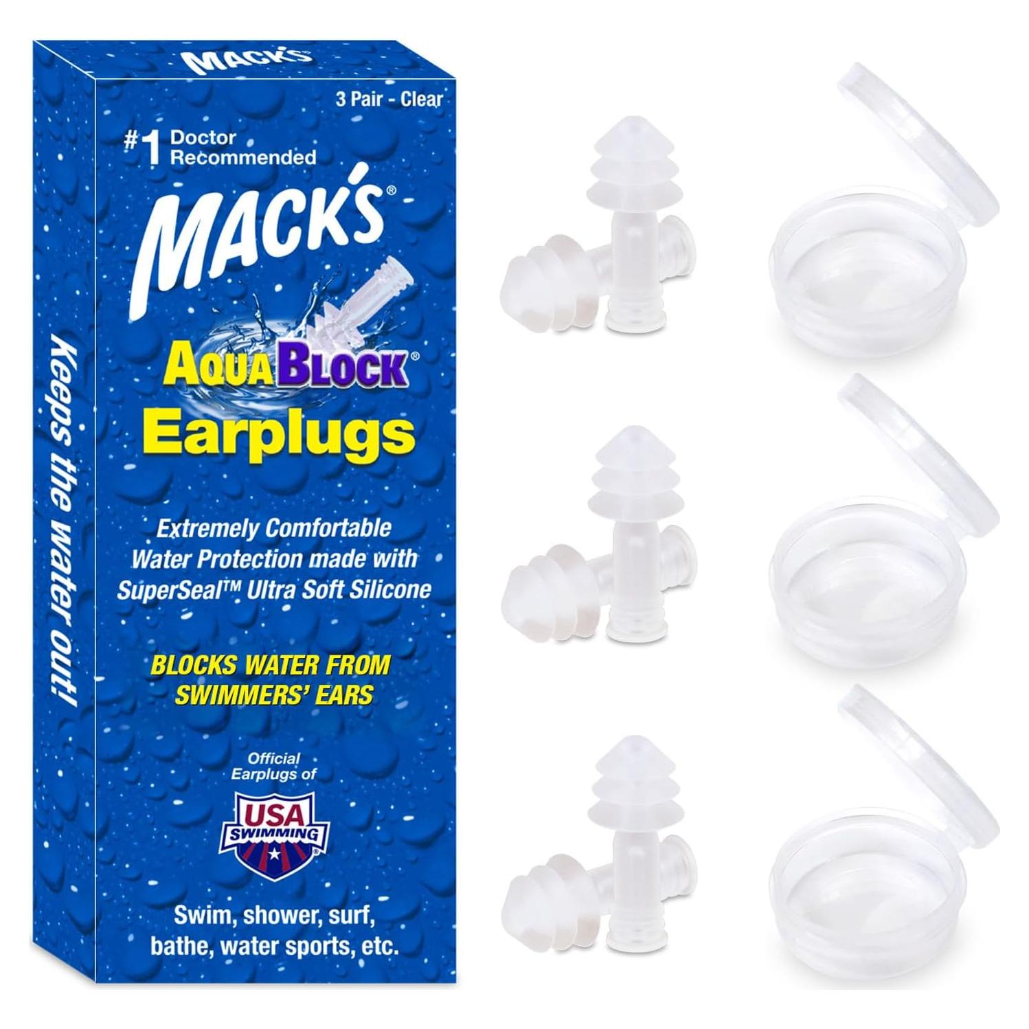 Tapones para oídos AquaBlock Mack's - Silicona impermeable 3 pares