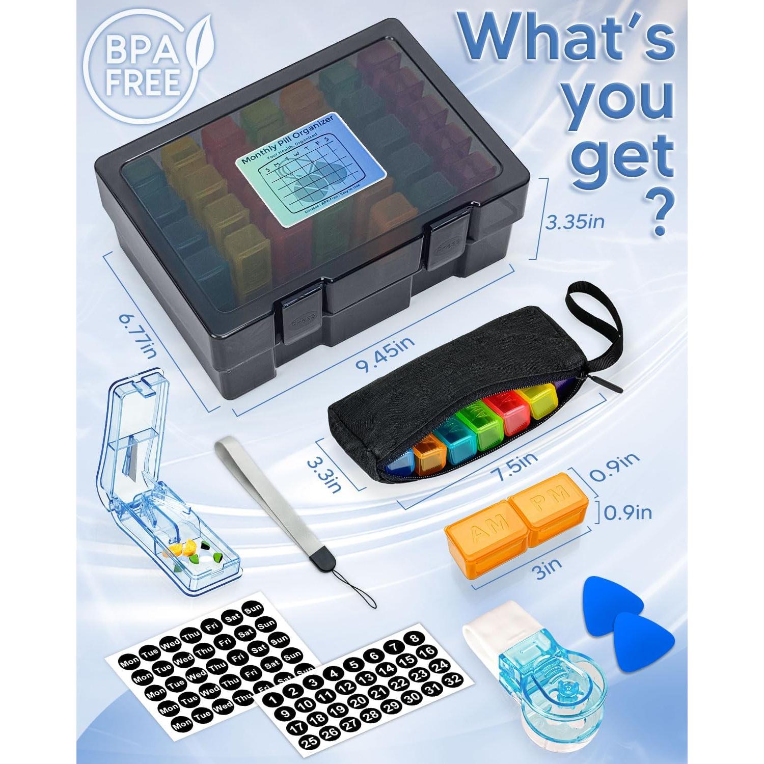 Organizador de Pastillas Mensual Yonlog 2 Veces al Día - Caja Grande