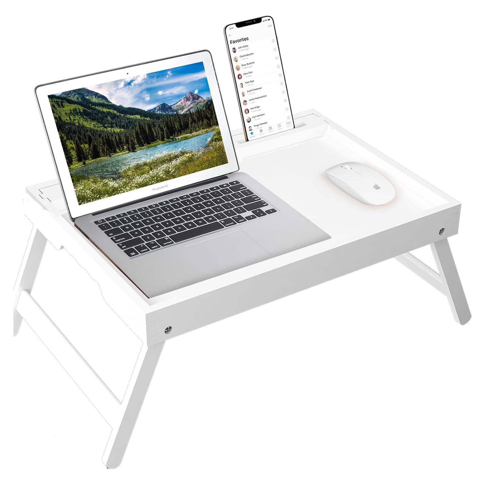 Mesa de bandeja de cama Artmeer Extra Grande Blanca con ranura