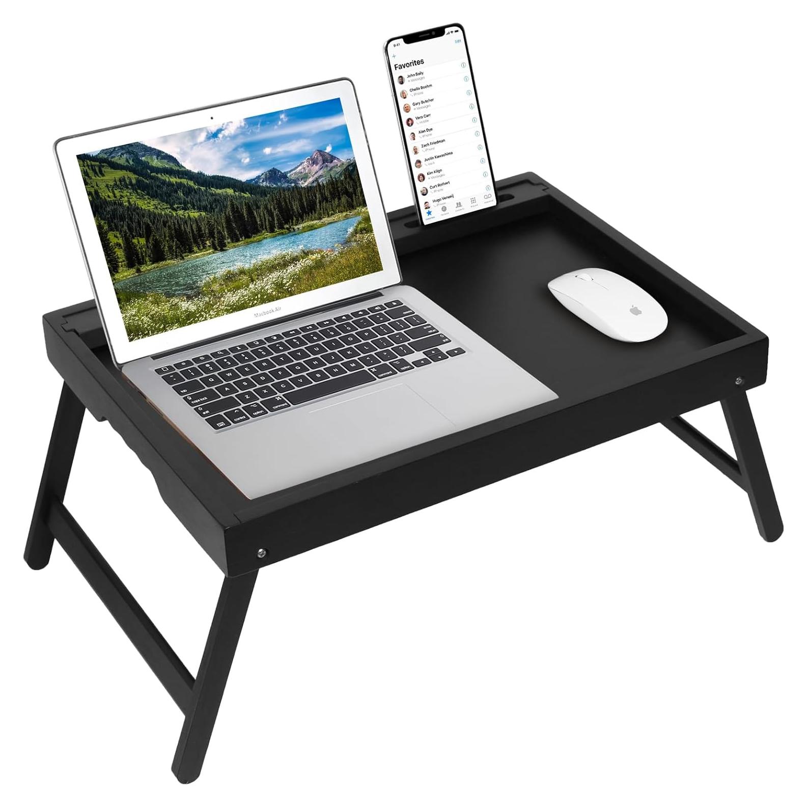 Mesa de bandeja de cama Artmeer plegable de bambú negra XL