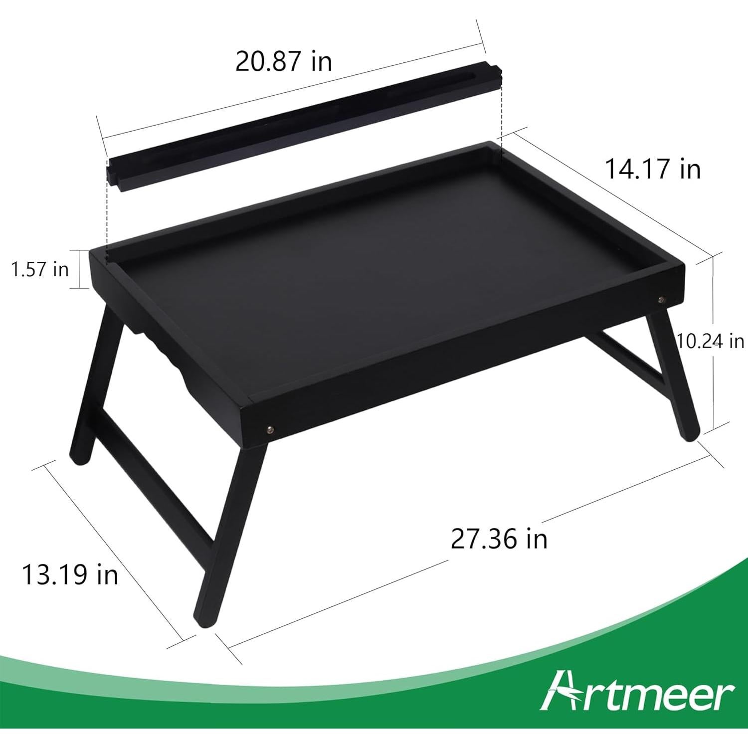 Mesa de bandeja de cama Artmeer plegable de bambú negra XL
